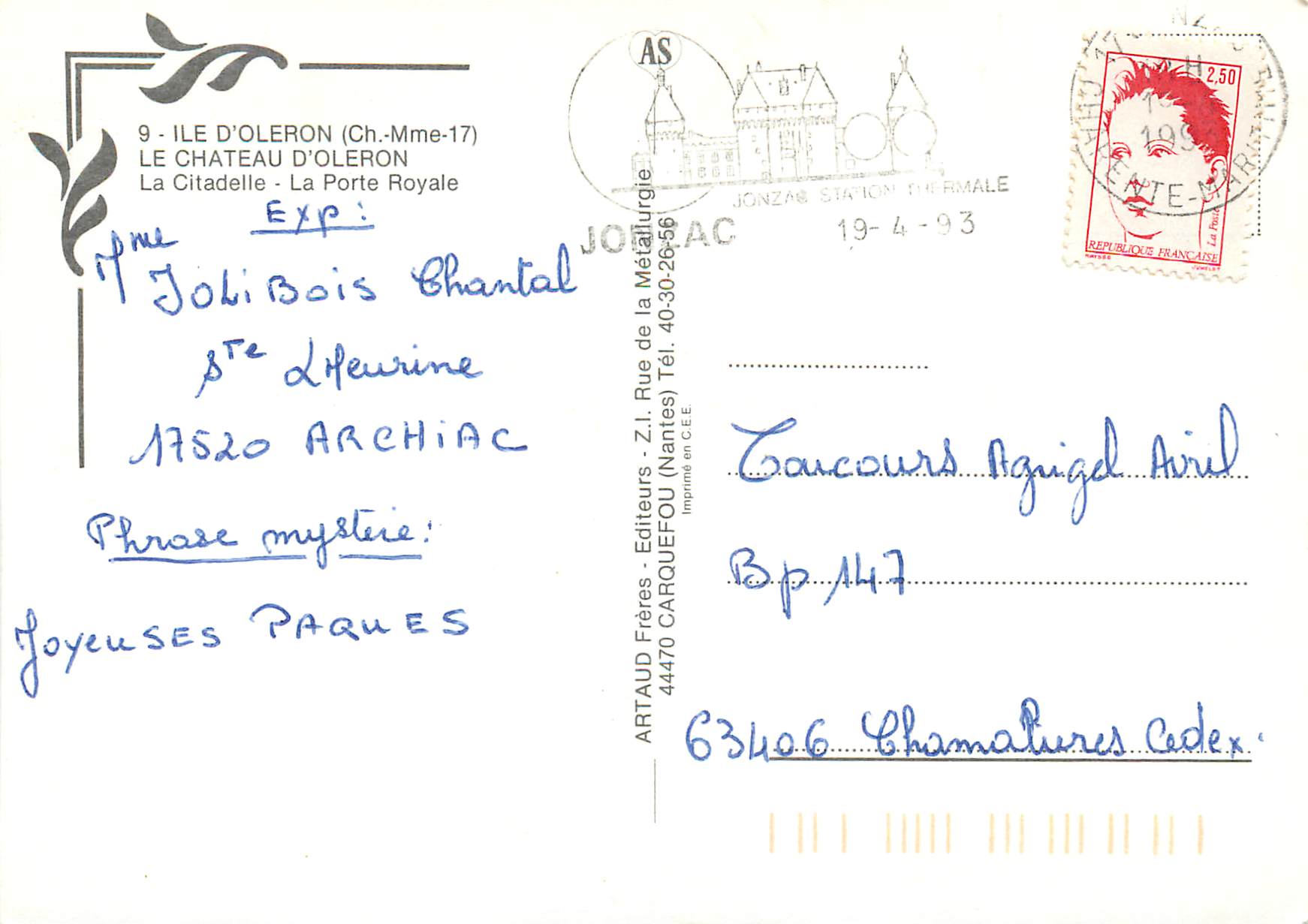 Porte Royale du Château d'Oléron — éditeur ARTAUD Frères, n° série non visible — Reverso