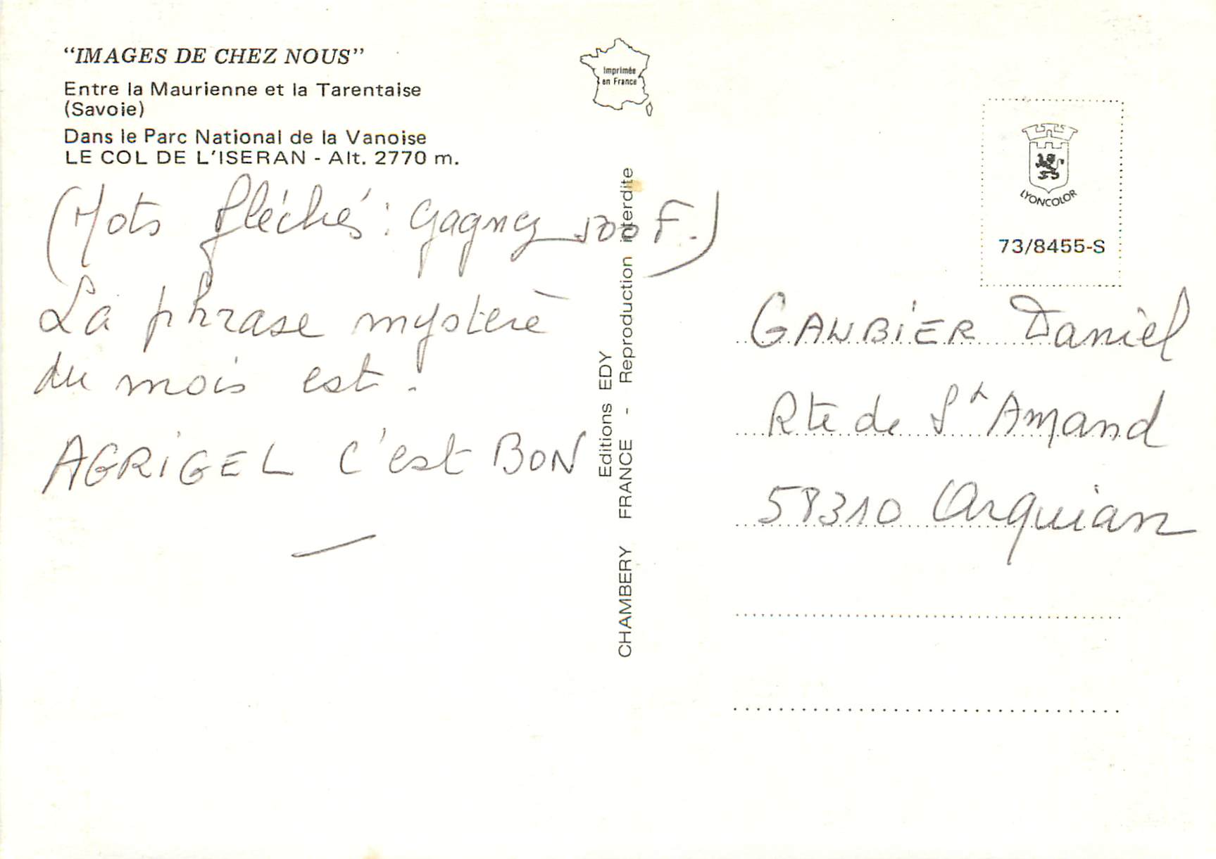 CPM En savoie le col de l'iseran alt 2770 m — Rückseite