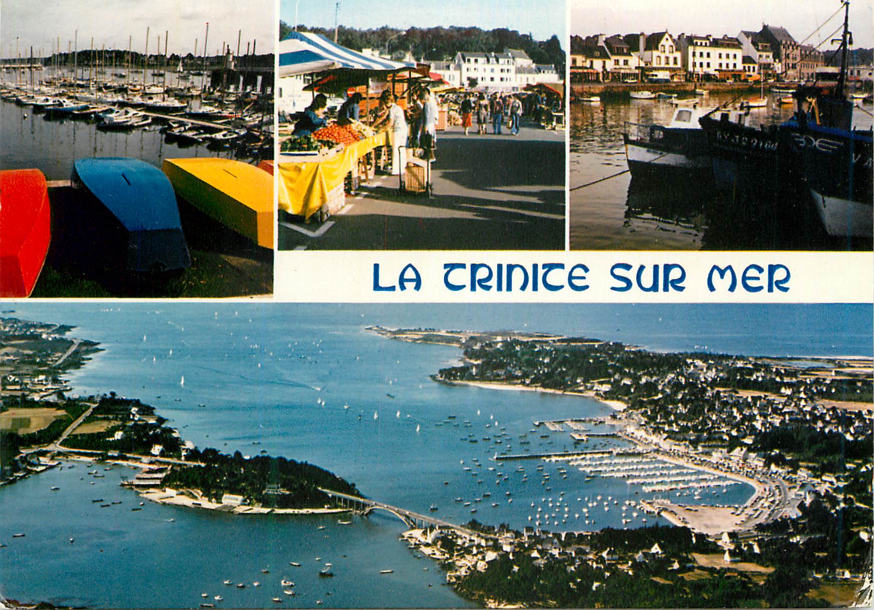 CPM La bretagne en couleur la trinite sur mer le port de plaisance le marche sur la place et le port de peche