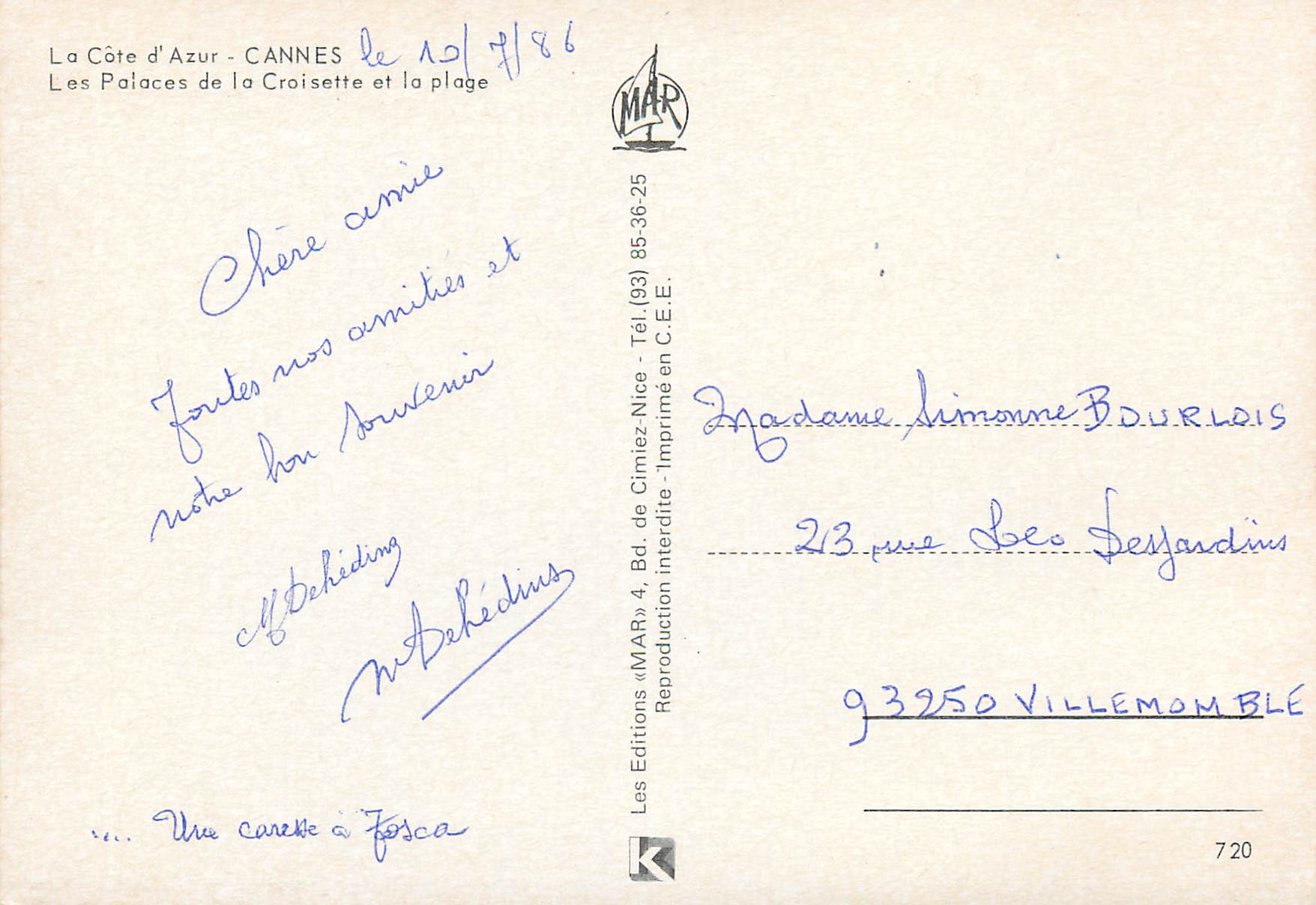 CPM La cote d'azur cannes les palaces de la croisette et la plage — Verso