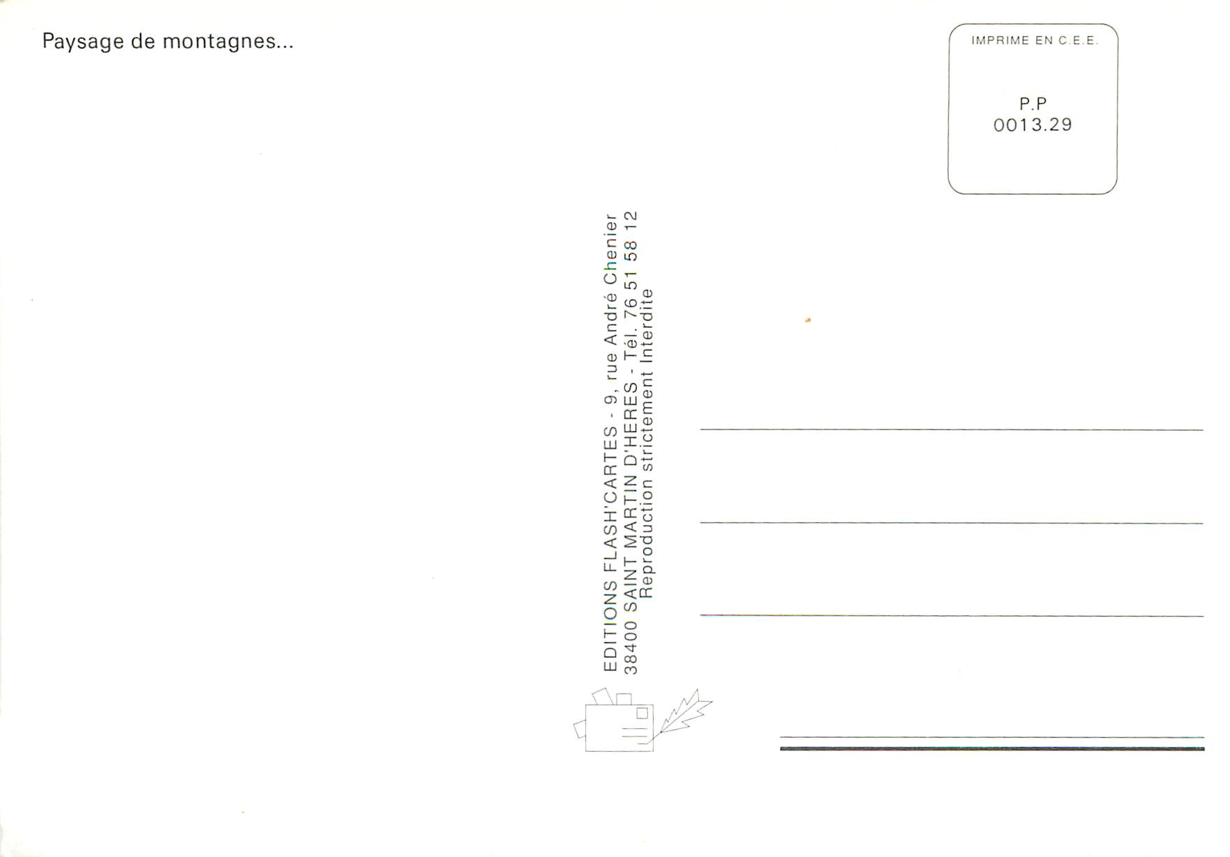 CPM Paysage de montagnes — Verso