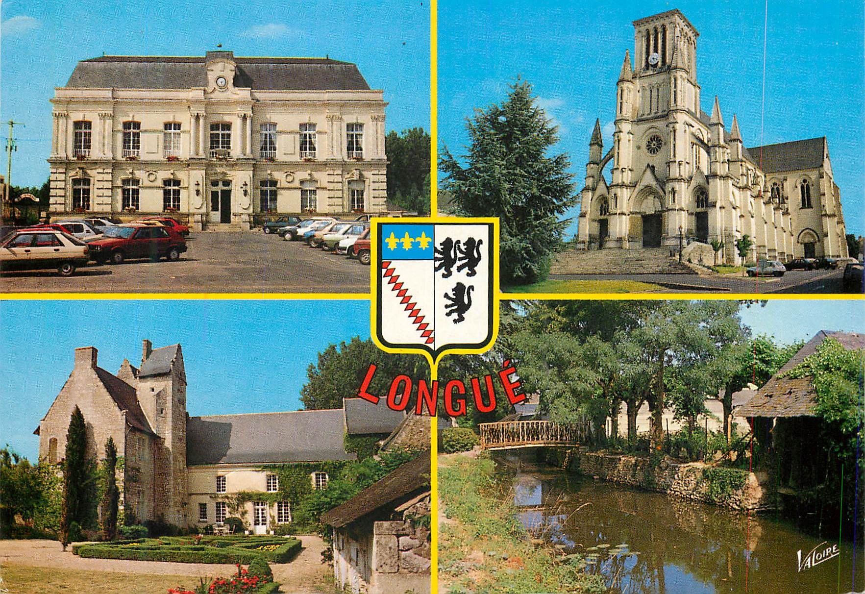 CPM Longue (Maine et Loire) l'hotel ville l'eglise N D de la legion d'Honneur la sirotiere (XIV e s) la turcie
