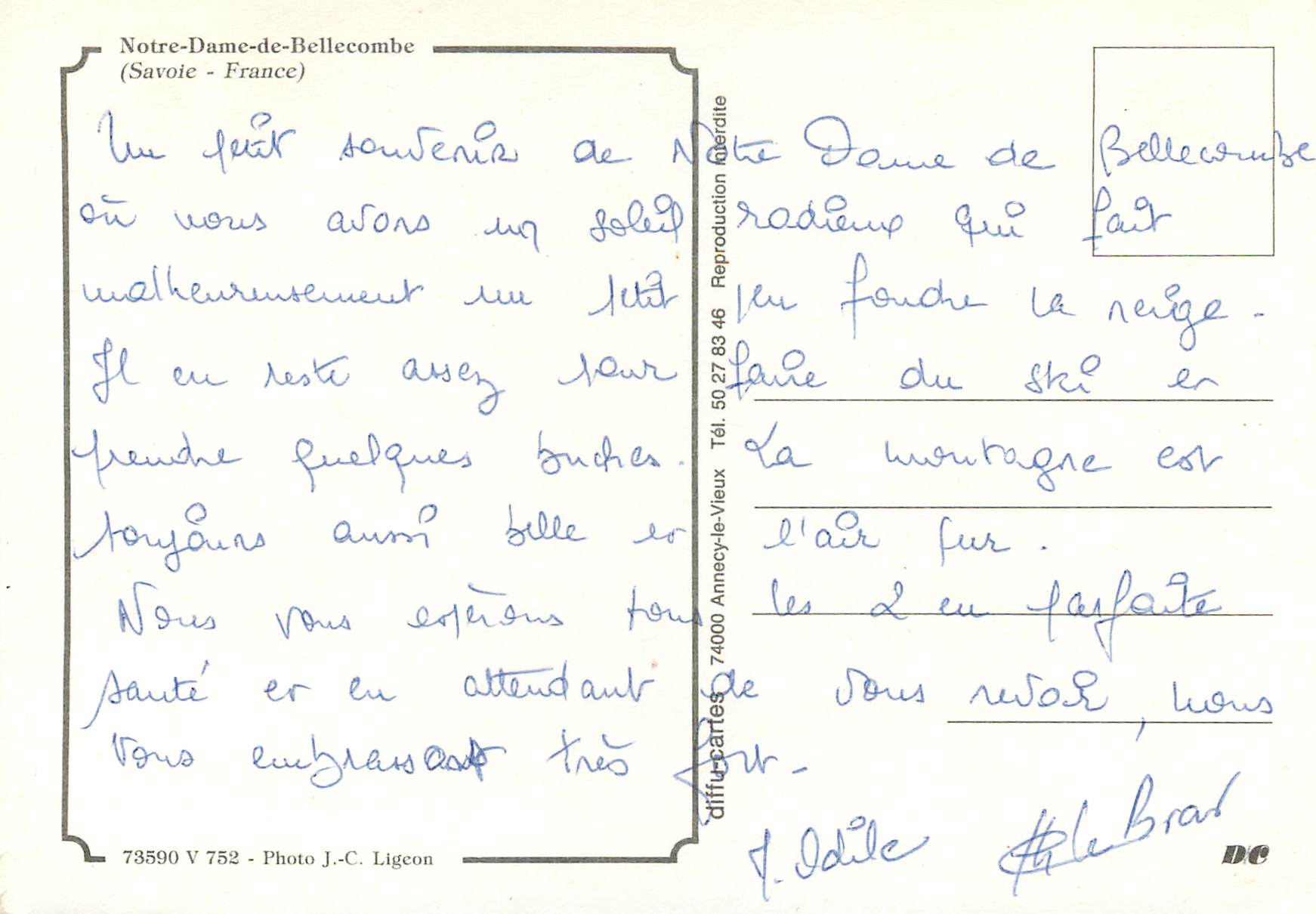 CPM N D de bellecombe (savoie france) — Rückseite