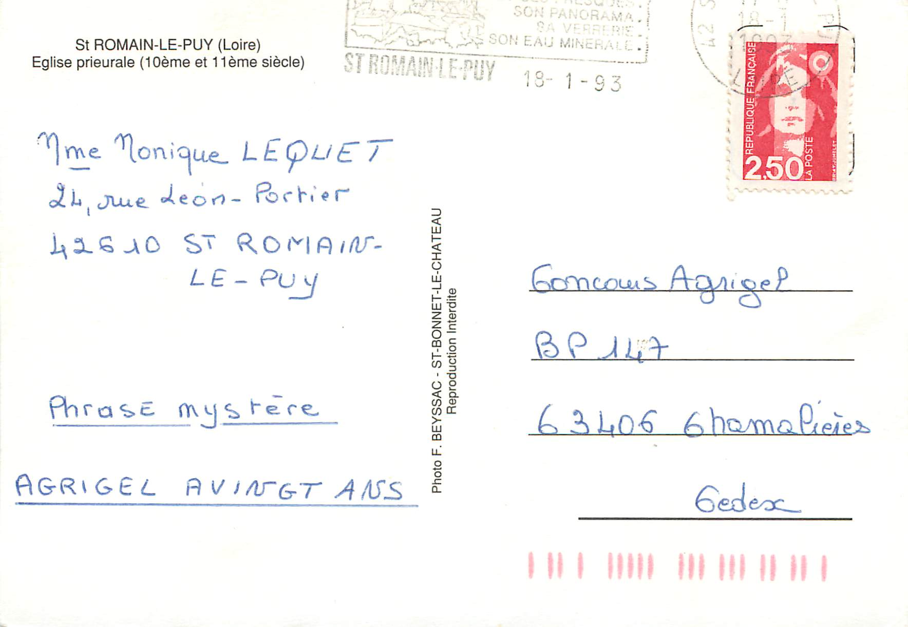 CPM St Romain le Puy (Loire) eglise prieurale (10e et 11e s) — Back