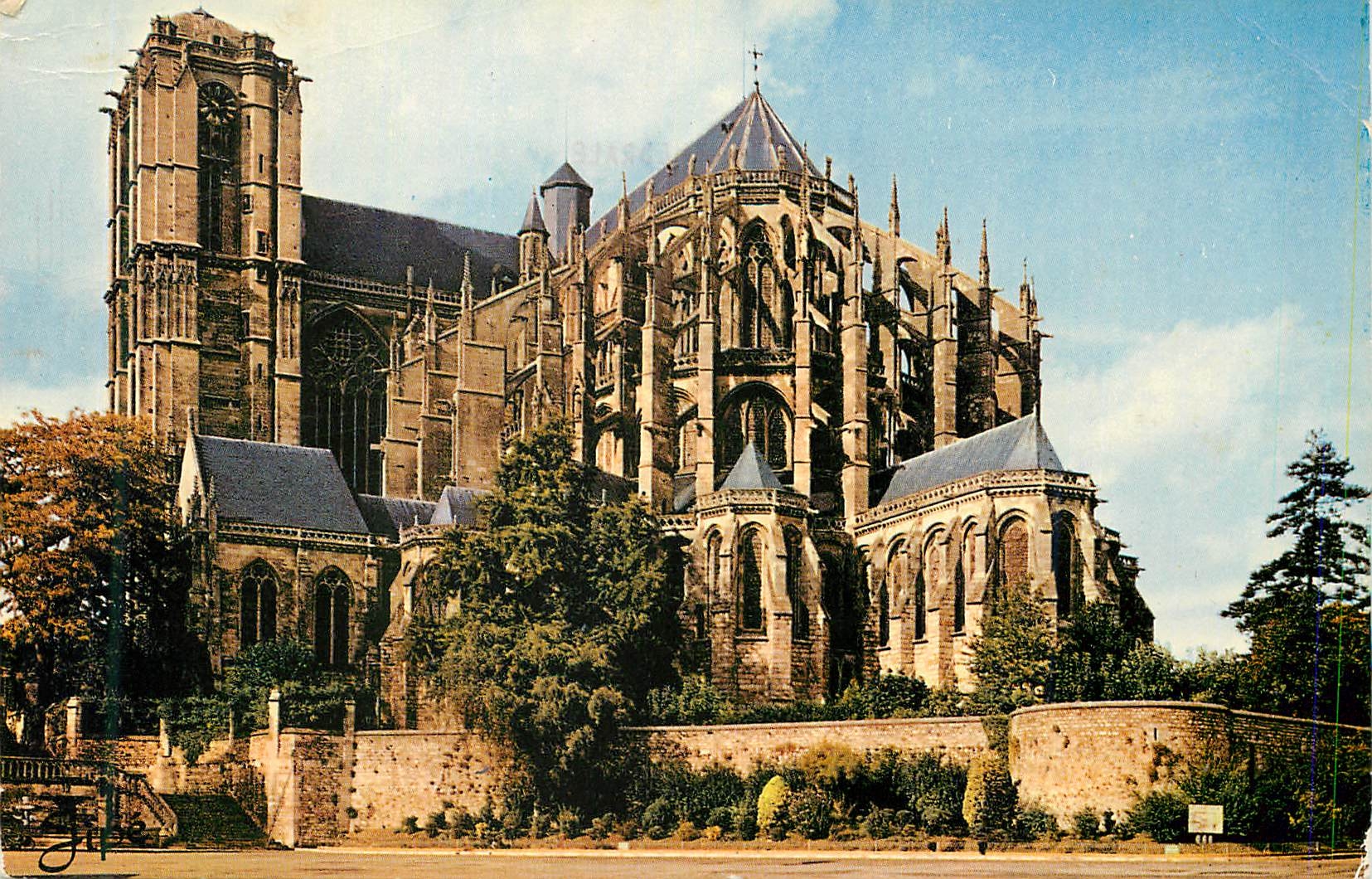 CPM Les mans (sarthe) cathedrale st julien haut de la tour 66 m nef romane XIe XII choeur ogival XIII transept XIVe XVe