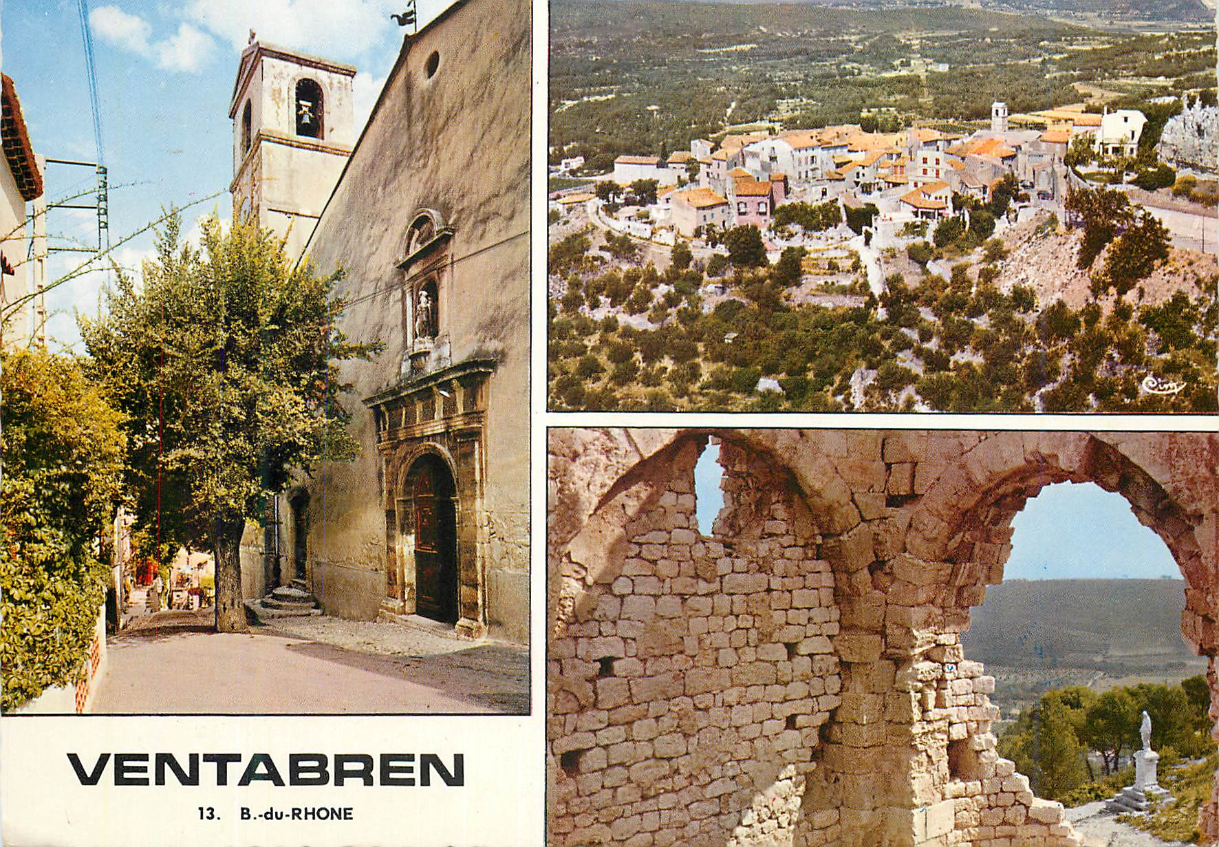 CPM Ventabren (B du Rh) la place et son eglise vue generale chapelle du chateau