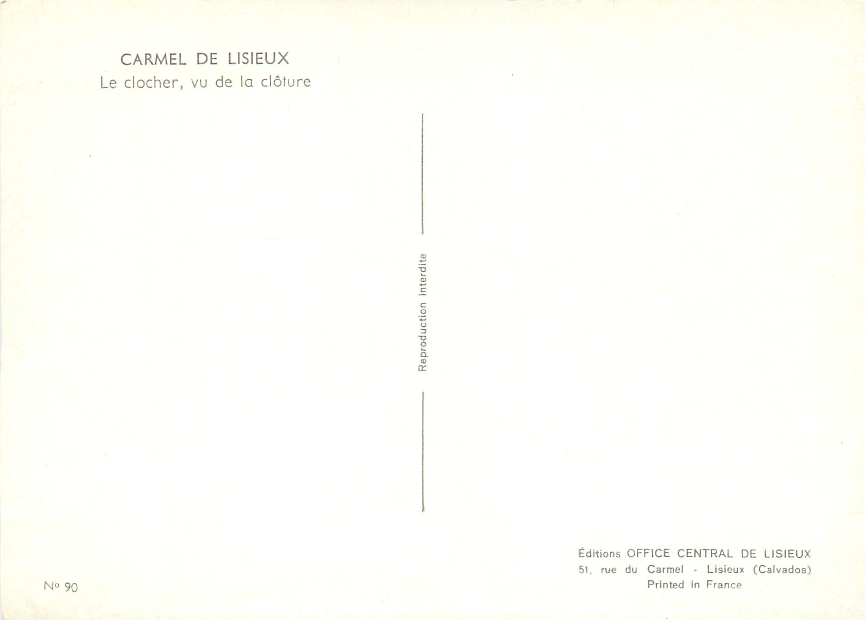 CPM Carmel de lisieux le clocher vu de la cloture — Rückseite