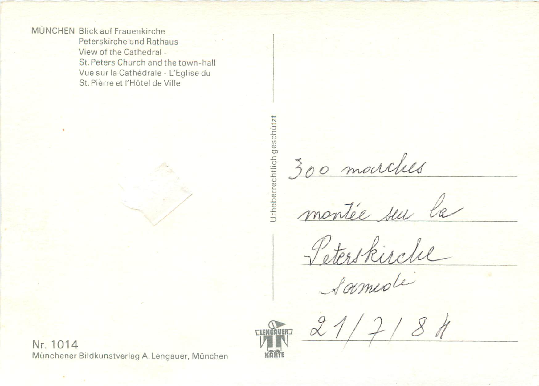 CPM Munchen vue sur la cathedrale l'eglise du st pierre et l'hotel de ville — Rückseite