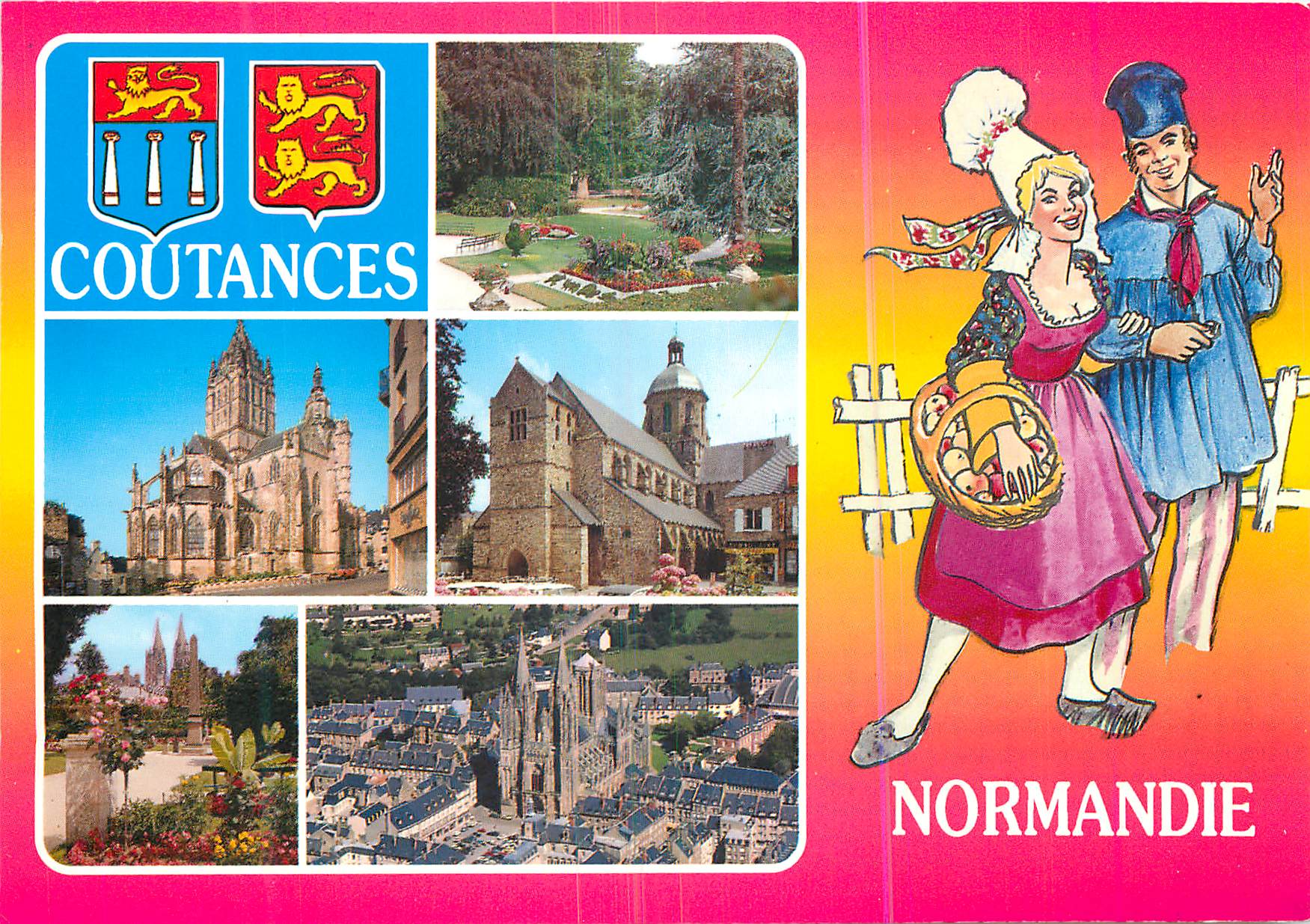 CPM Coutances (Manche) la cathedrale N D (gothique normand XIe et XIIIe s le jardin public