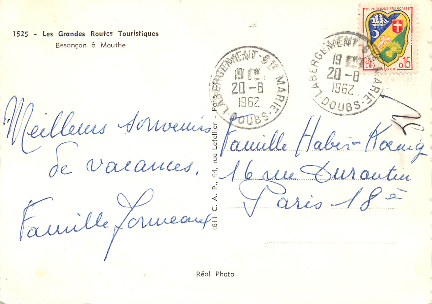 CPM La grandes routes touristiques besancon a mouthe — Rückseite