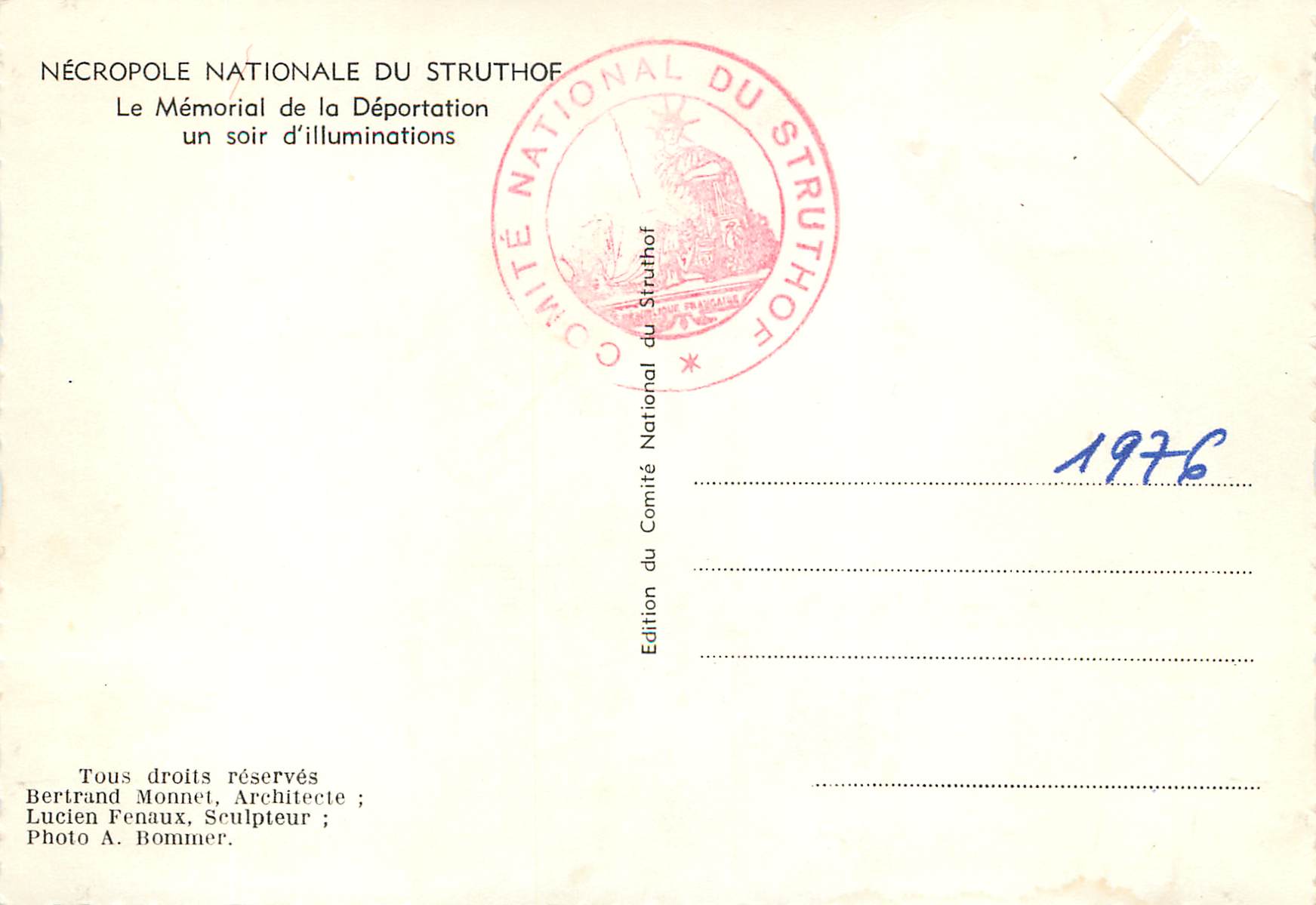 Nationale Necropolis von Struthof — Gedenkstätte für die Deportation — Ausgabe 1976 — Rückseite