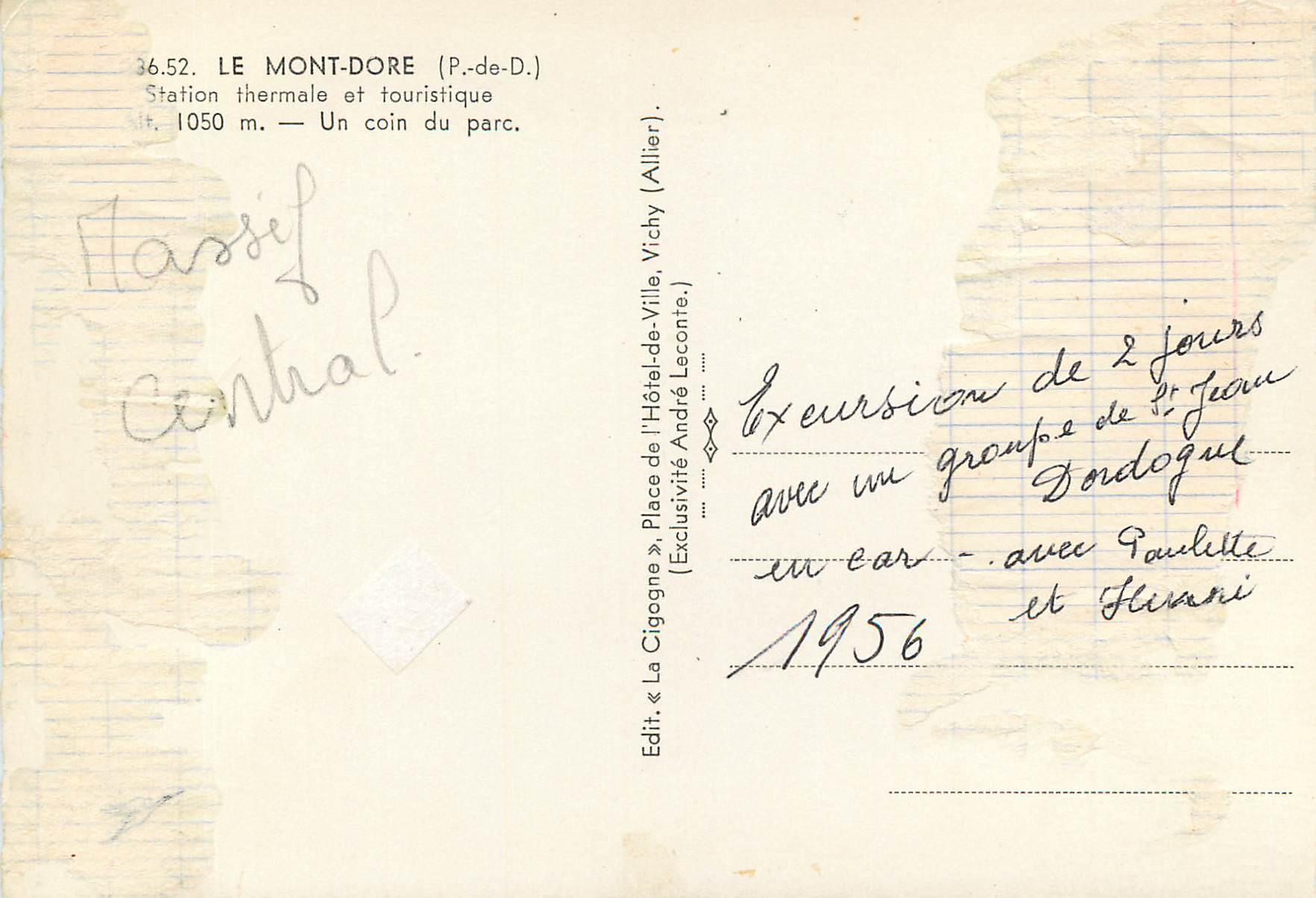 CPM Le Mont Dore (P de D) Station thermale et touristique 1050 m un coin du parc — Verso