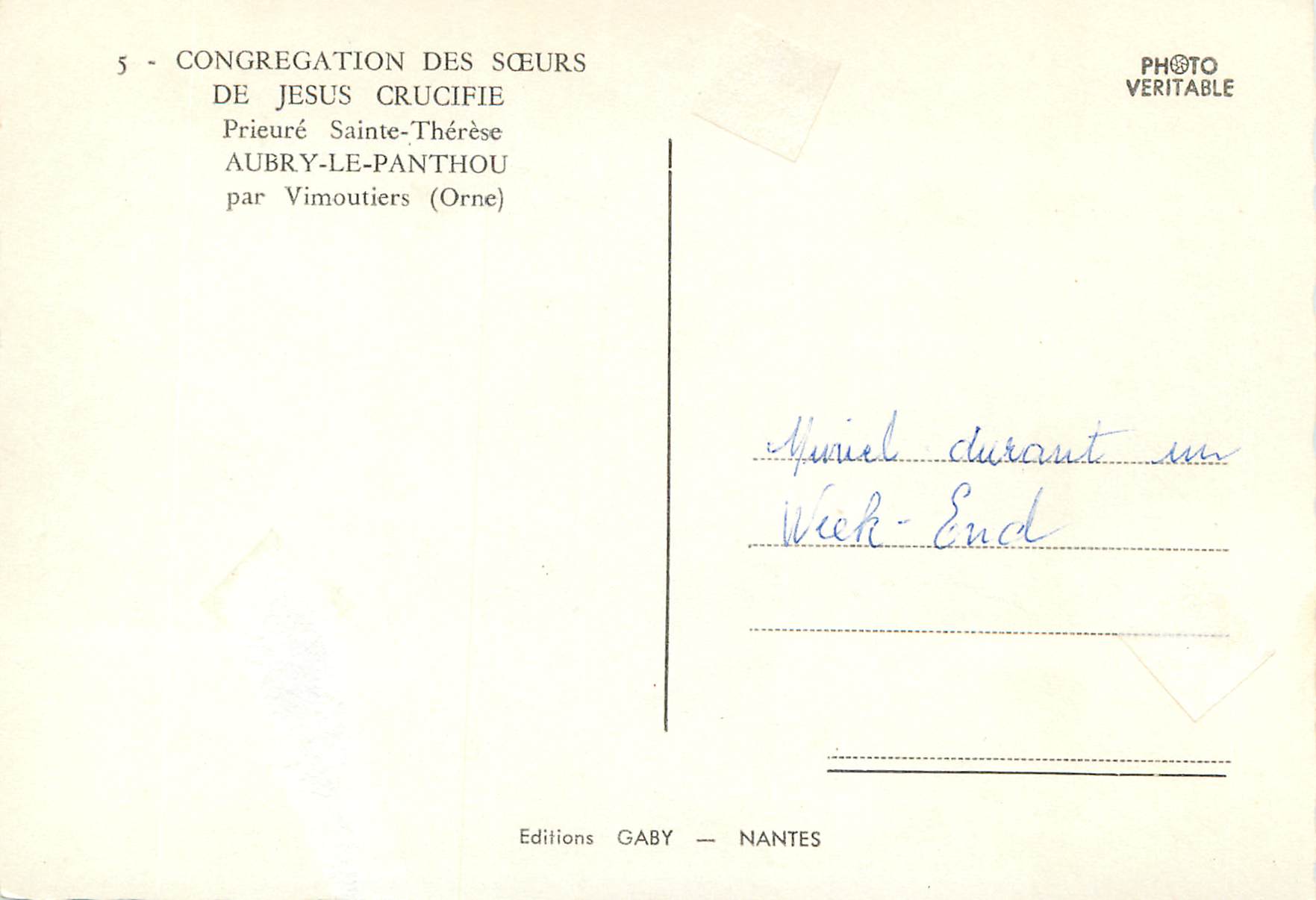 CPM Congregation des soeurs de jesus sainte therese Aubry le Panthou par Vimoutiers (Orne) — Rückseite
