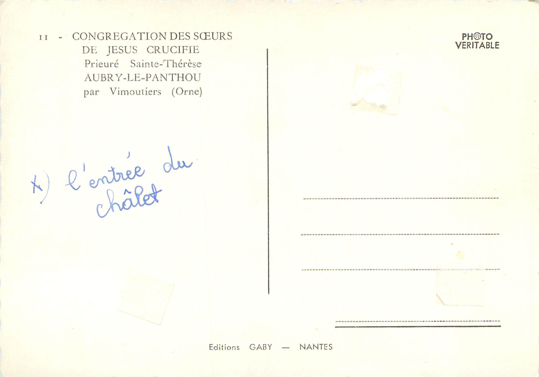 CPM Congregation des soeurs de jesus crucifie prieure sainte therese Aubry le Panthou par Vimoutiers (Orne) — Rückseite