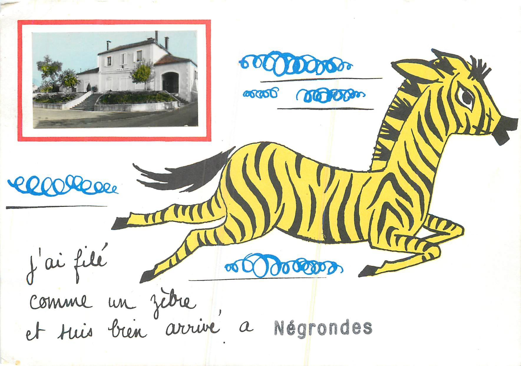 Négrondes — illustration d'un zèbre et photo d'un bâtiment — éditeur non visible