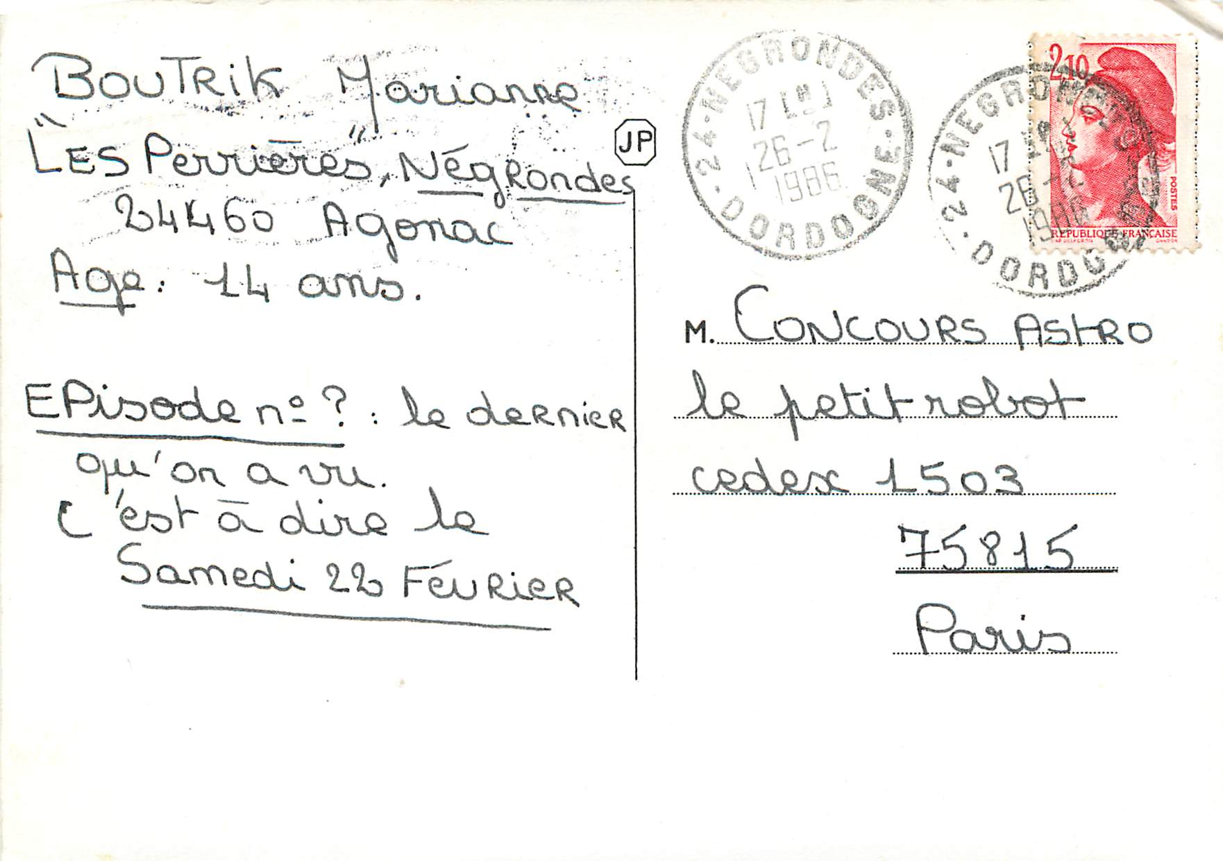 Négrondes — illustration d'un zèbre et photo d'un bâtiment — éditeur non visible — Verso