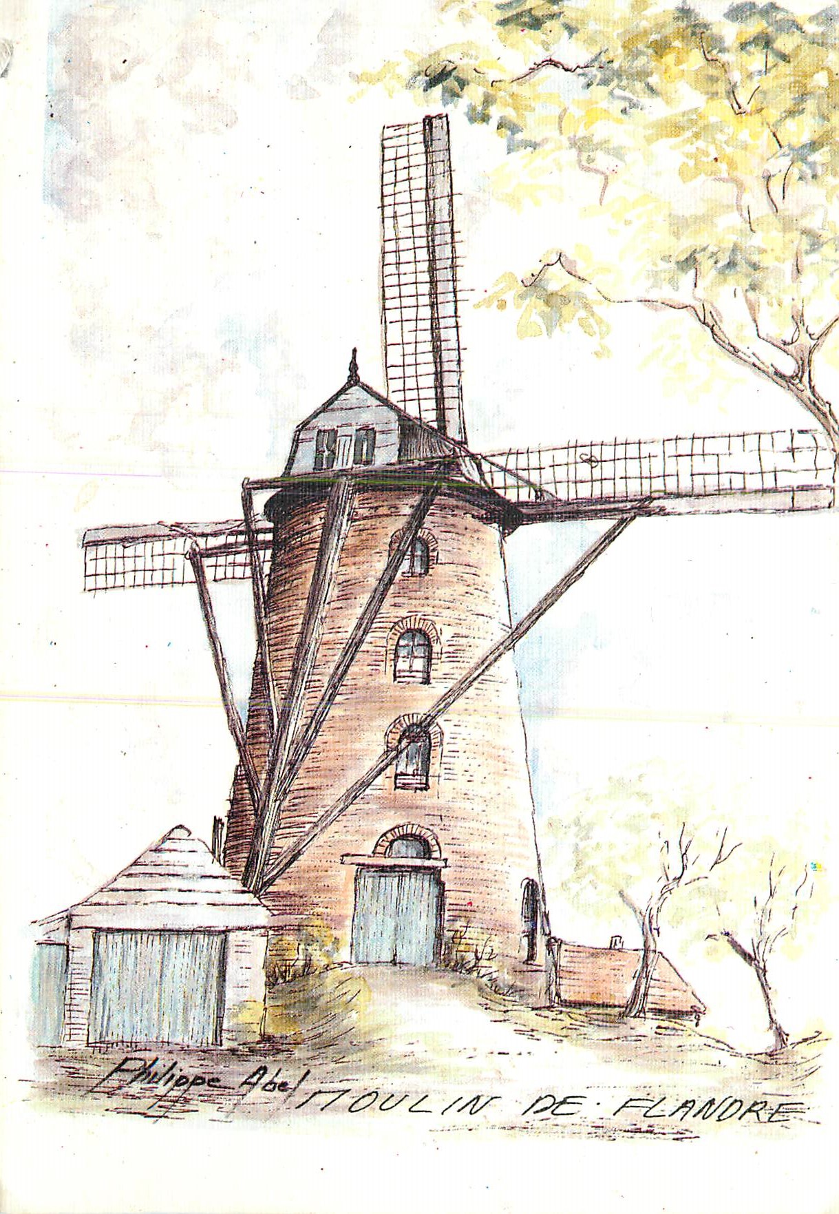 CPM Paysage du Nord Pas-de-Calais (Aquarelle de Philippe Abel) Moulin de flande