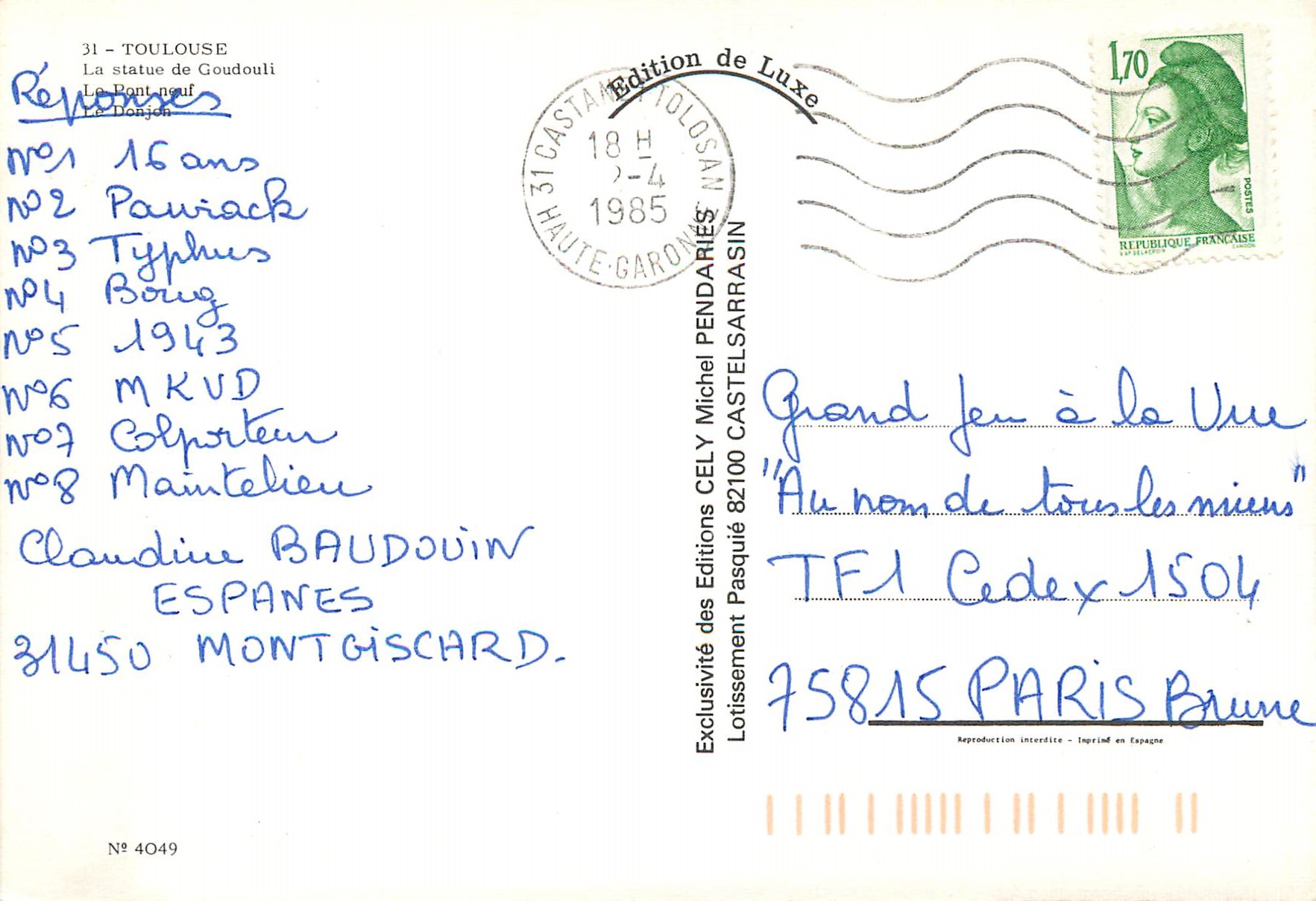 Toulouse — Cité des Violette — Édition de Luxe CELY — Rückseite