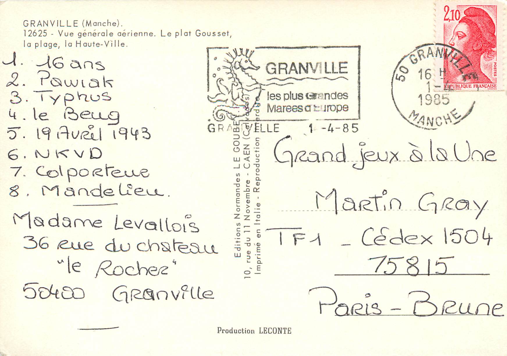 CPM Granville (Manche) Vue generale aerienne La Plat Goussel la plage — Rückseite