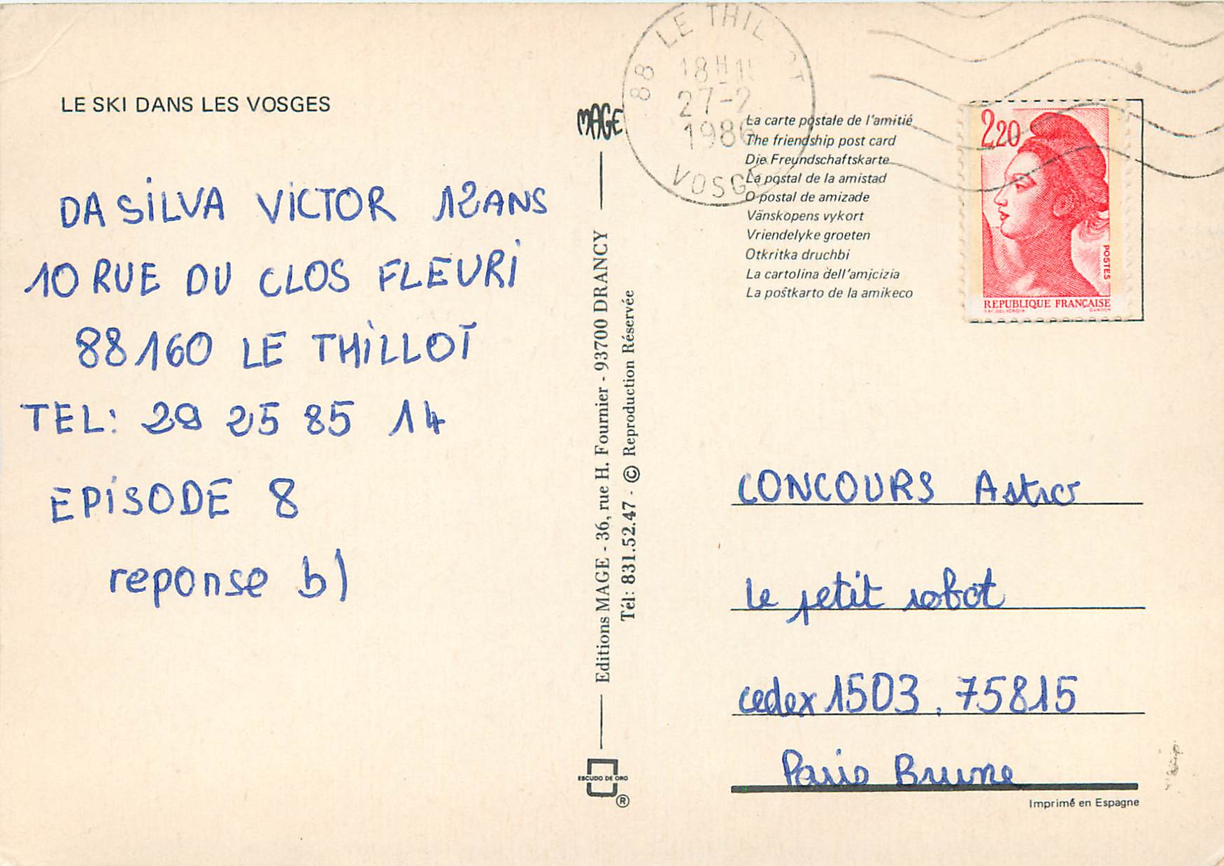CPM Le Ski dans les Vosges — Verso