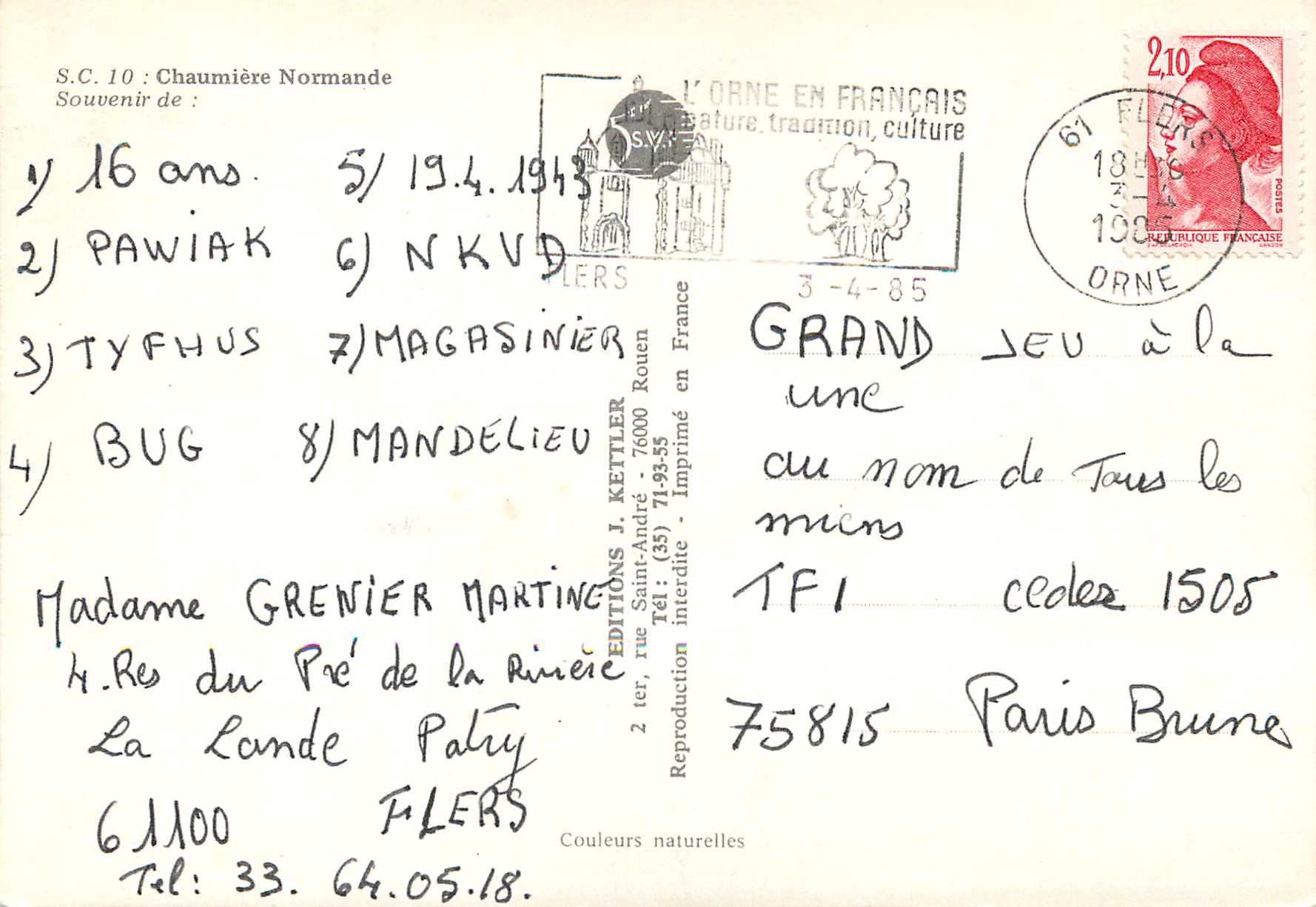 CPM Chaumiere Normande — Rückseite