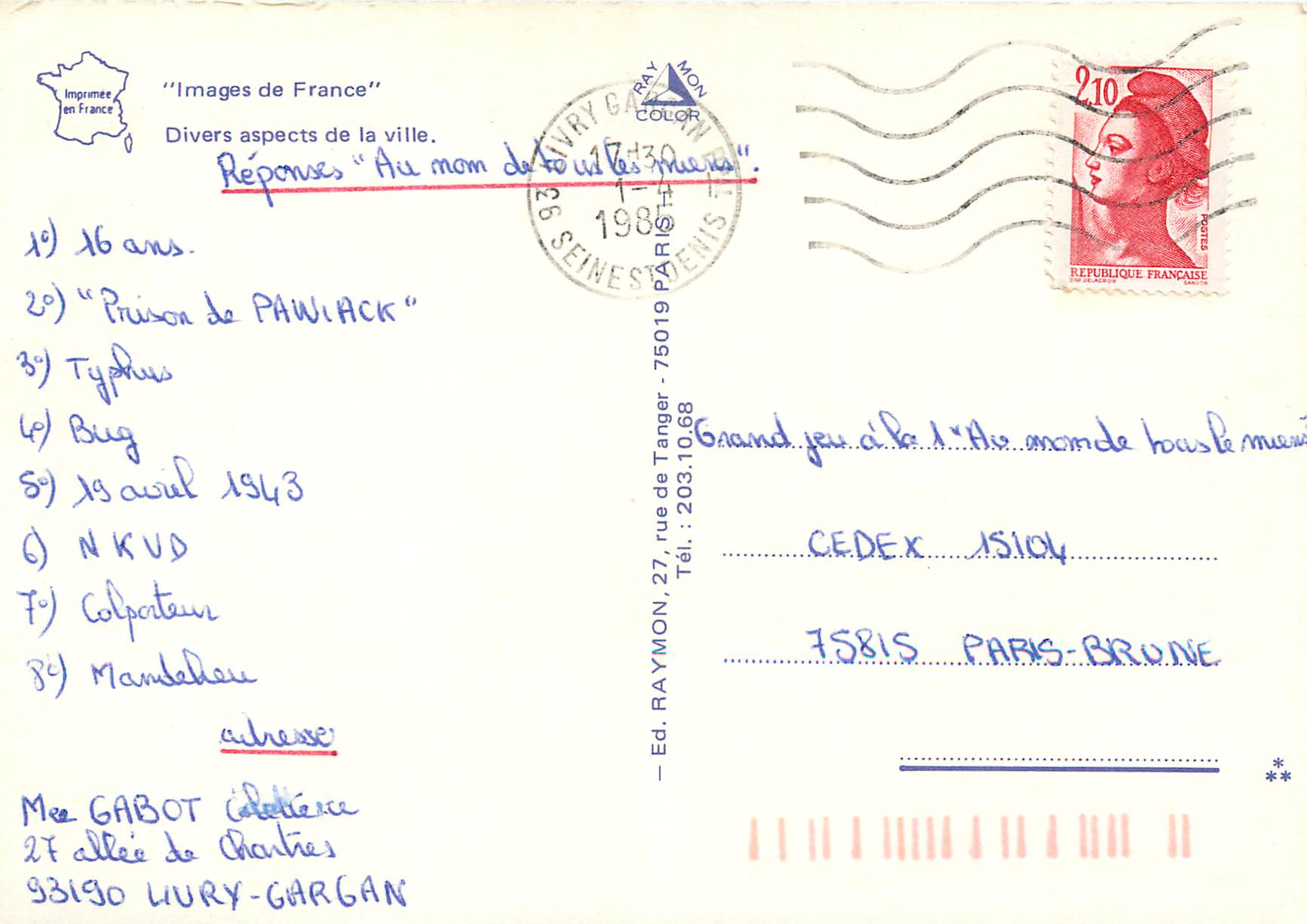 CPM Livry-Gargan Divers aspects de la ville — Rückseite