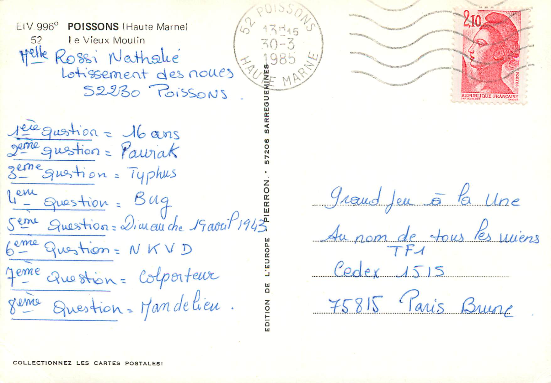 CPM Poissons (Haute Marne)Le Vieux Moulin — Rückseite