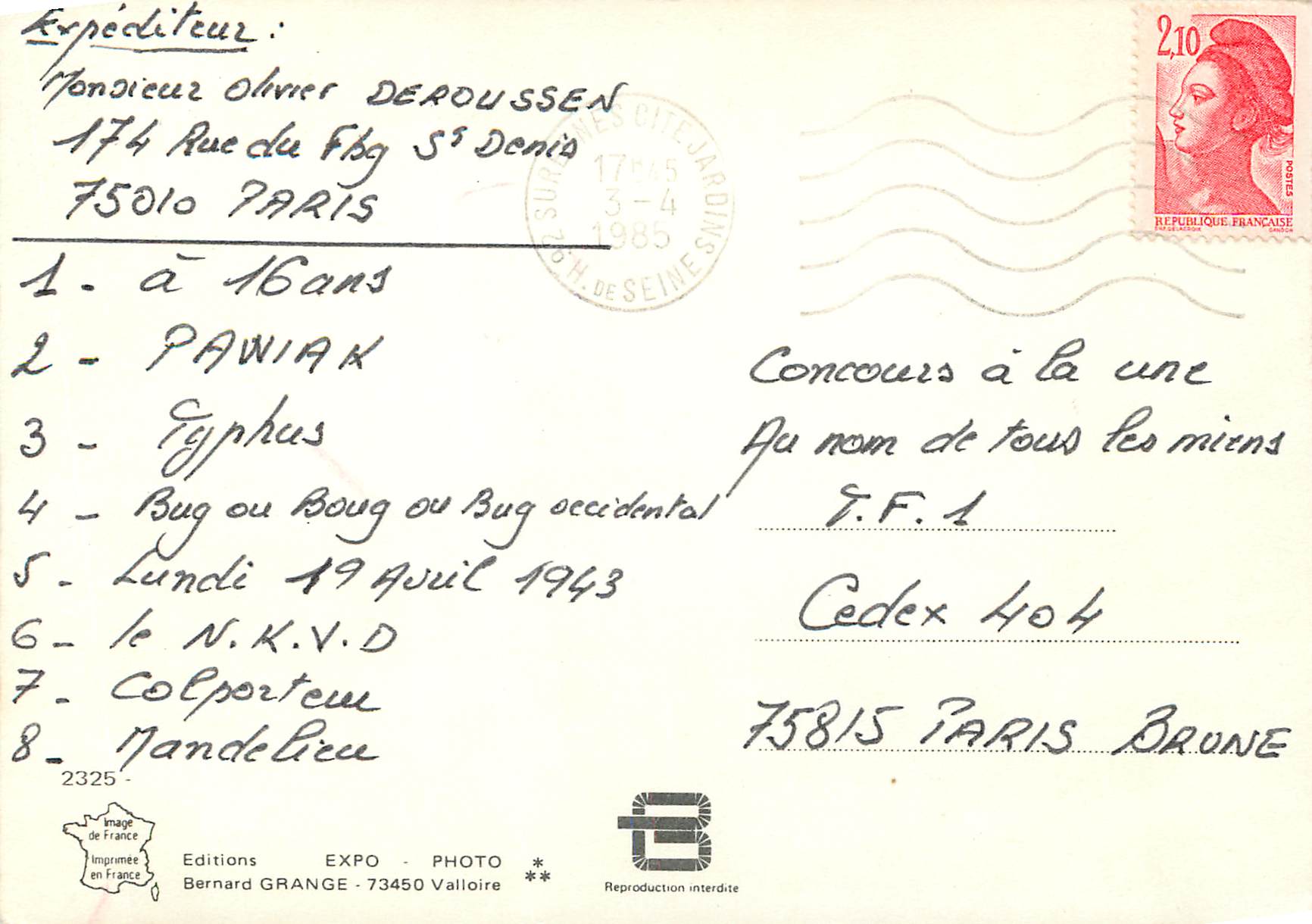 CPM Bernard Grange Valloire — Verso