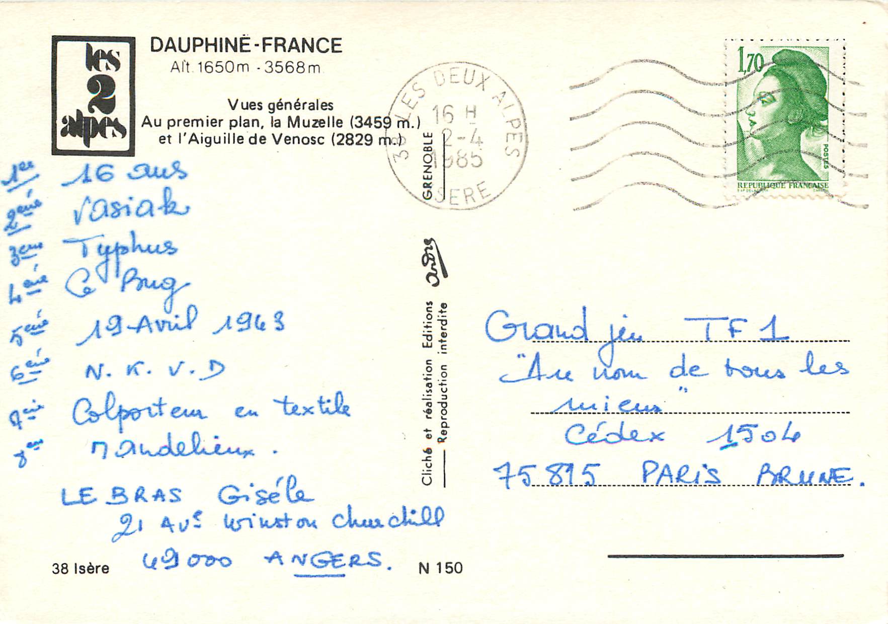 CPM Les 2 Alpes Dauphine Vue gernerales — Verso