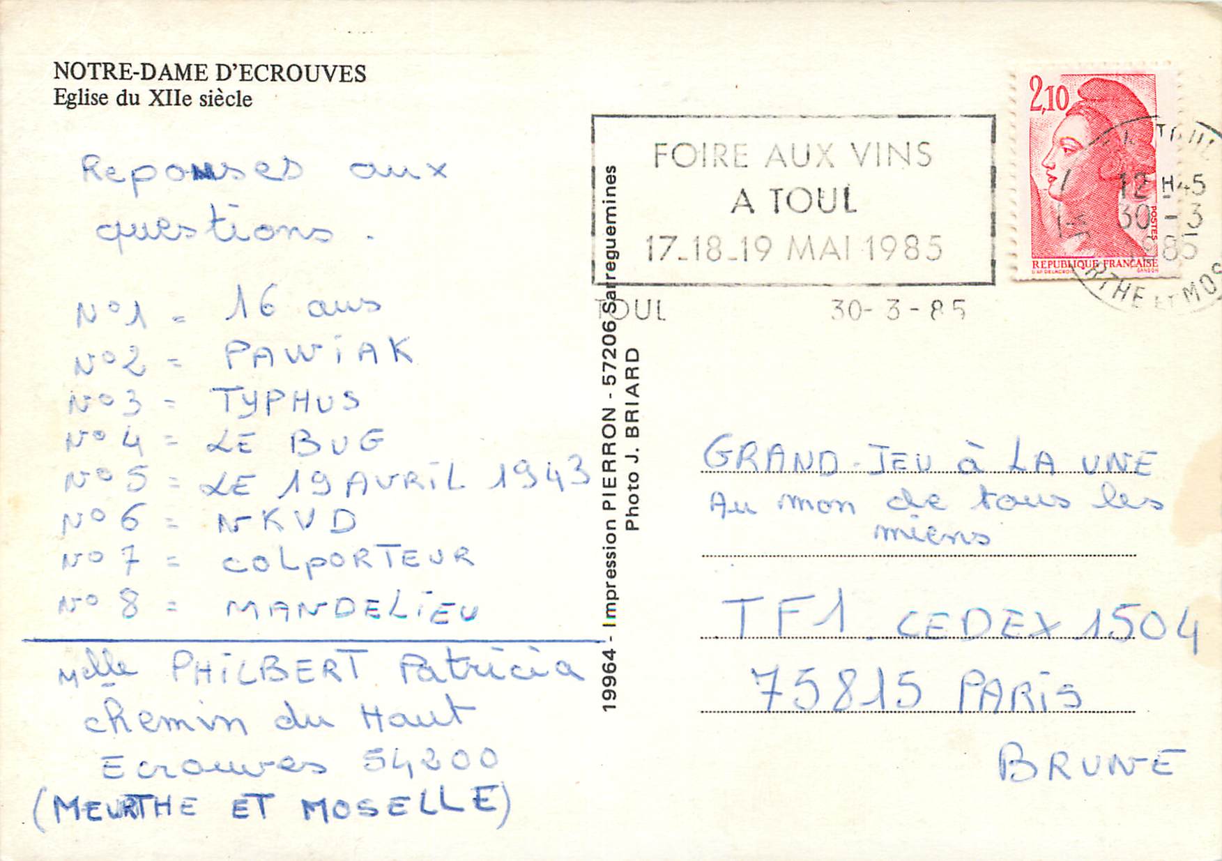 CPM Notre Dame d'Ecrouves Eglise du XIIe siecle — Rückseite