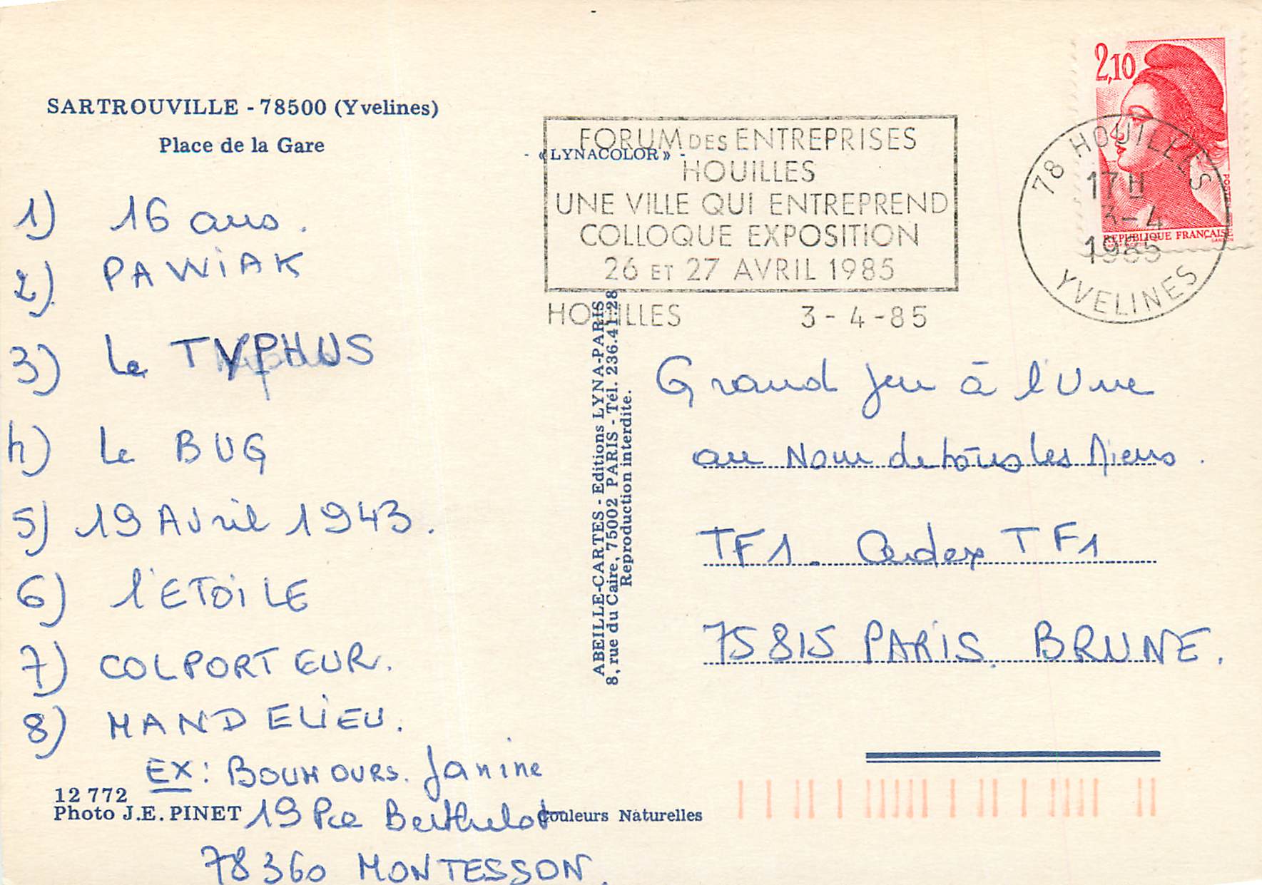 CPM Sartrouville (Yvelines) Place de la Gare — Back