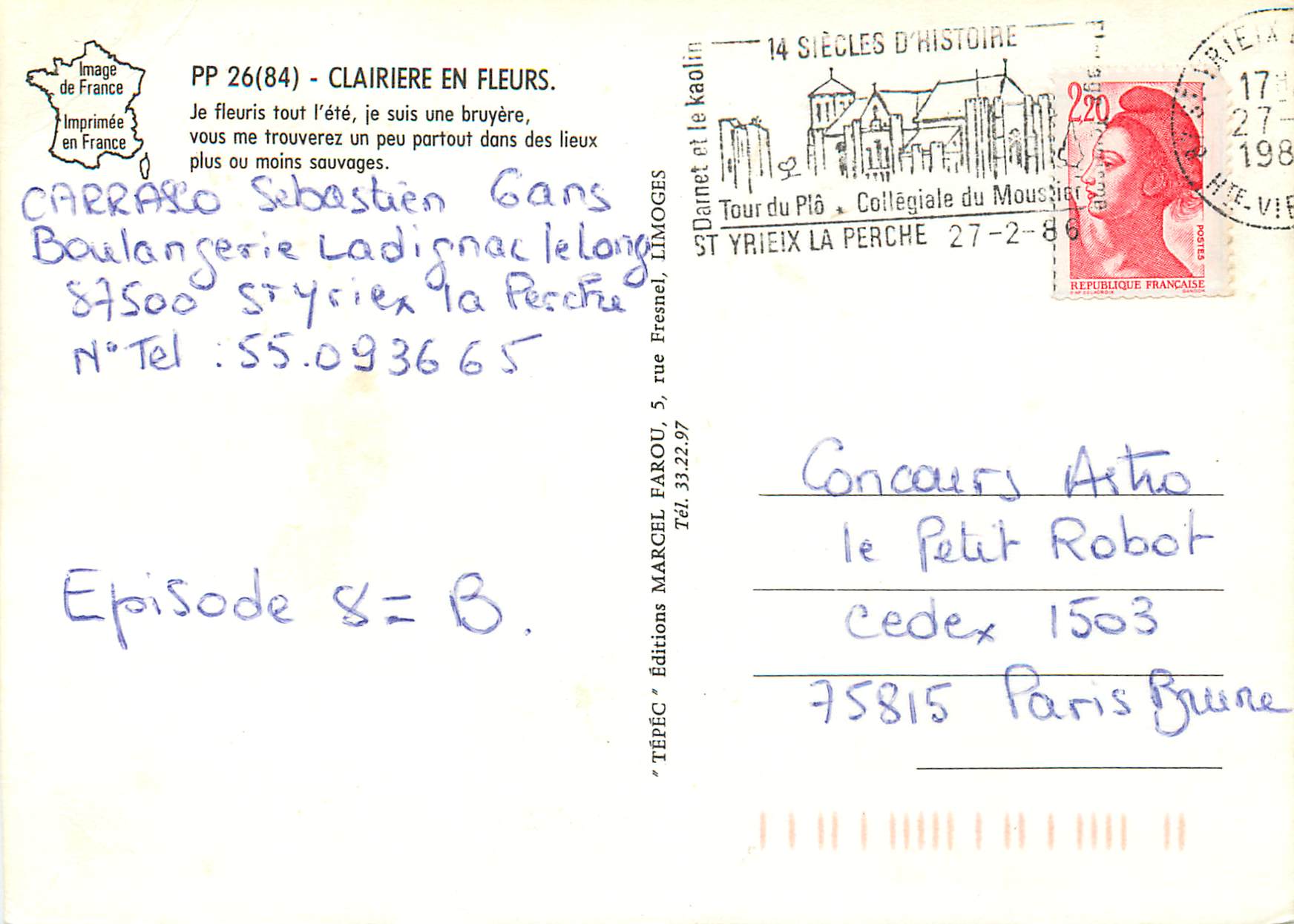 CPM Clairiere en Fleurs — Verso