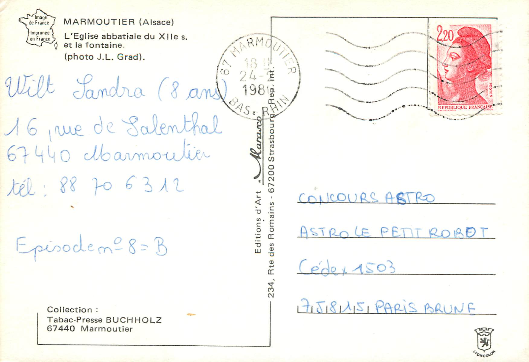 CPM Marmoutier (Alsace) L'Eglise abbatiale du XIIe s et la fontaine — Rückseite