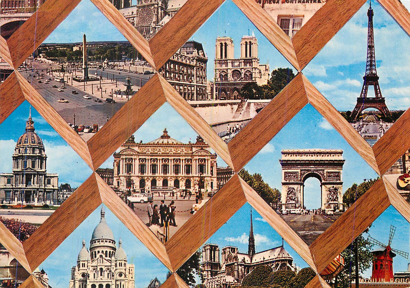 CPM Paris Tour Eiffel Moulin Rouge Notre Dame Arc de Triomphe
