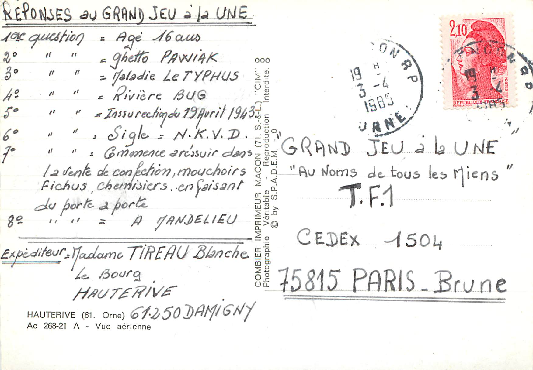 Hauteurive — Vue aérienne — Combièr Imprimeur — Rückseite