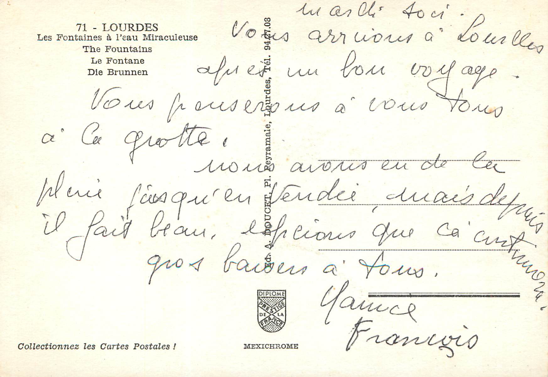 CPM Lourdes Les Fontaines a l'eau Miraculeuse — Rückseite