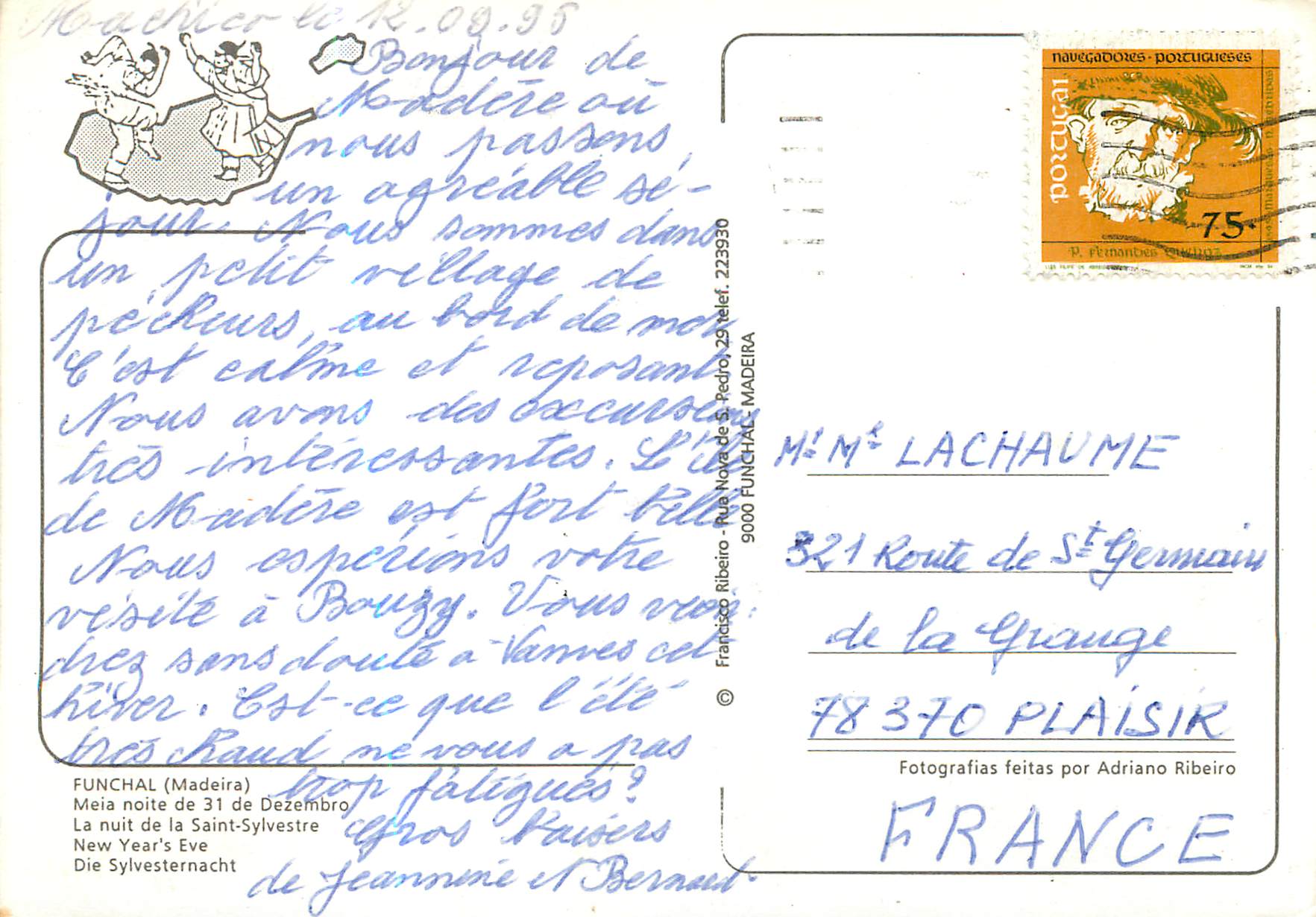 CPM Madeira Funchal La nuit de la Saint-Sylvestre — Verso