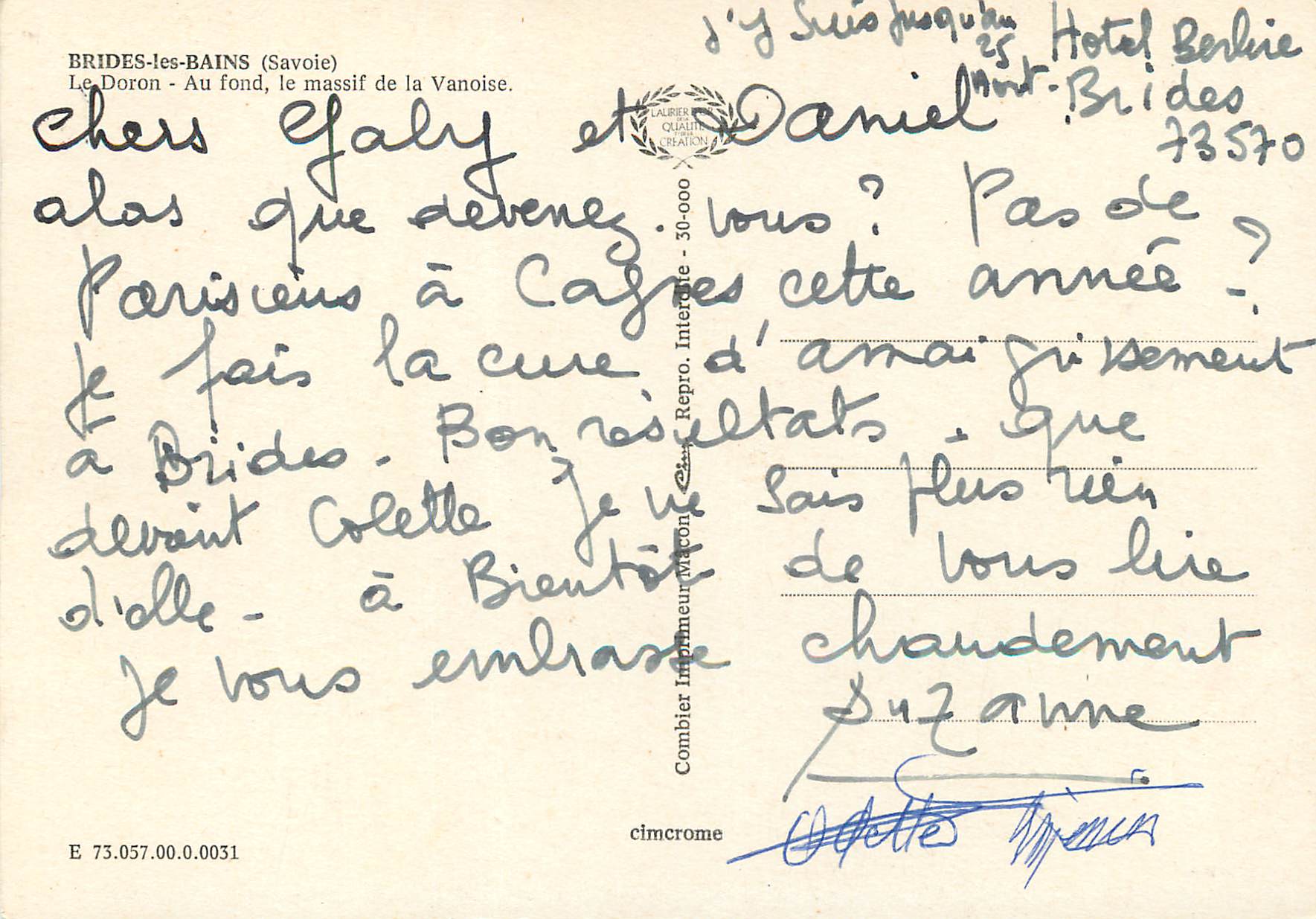 CPM Brides-les-Bains (Savoie) Le Doron — Rückseite