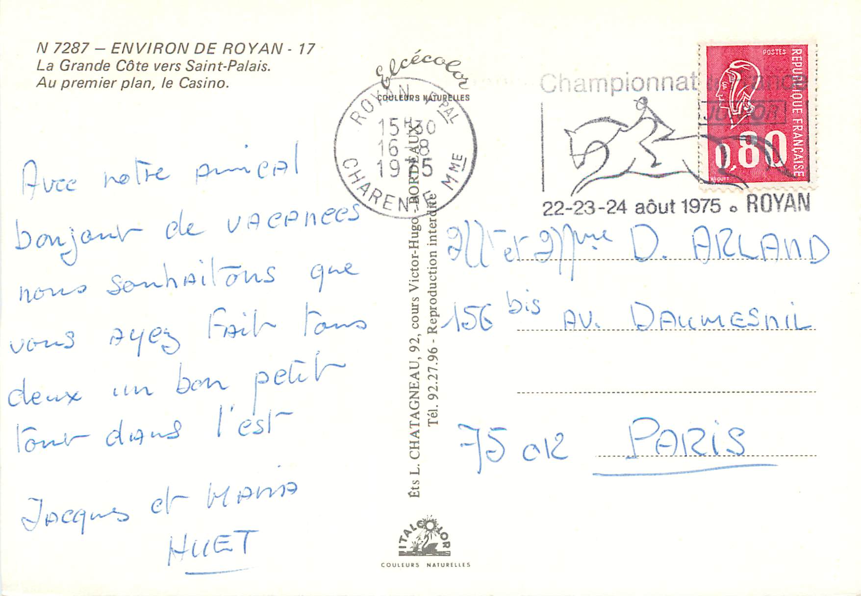 CPM Environ de Royan La Grande Cote vers Saint Palais — Rückseite