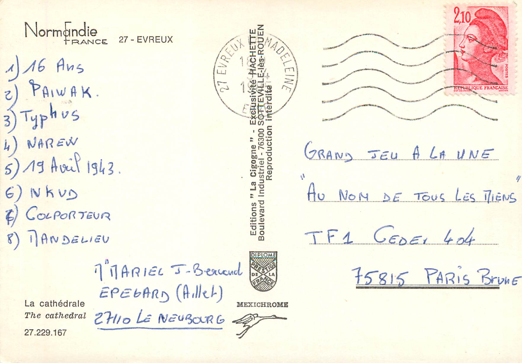 CPM Normandie Evreux La Cathedrale — Rückseite