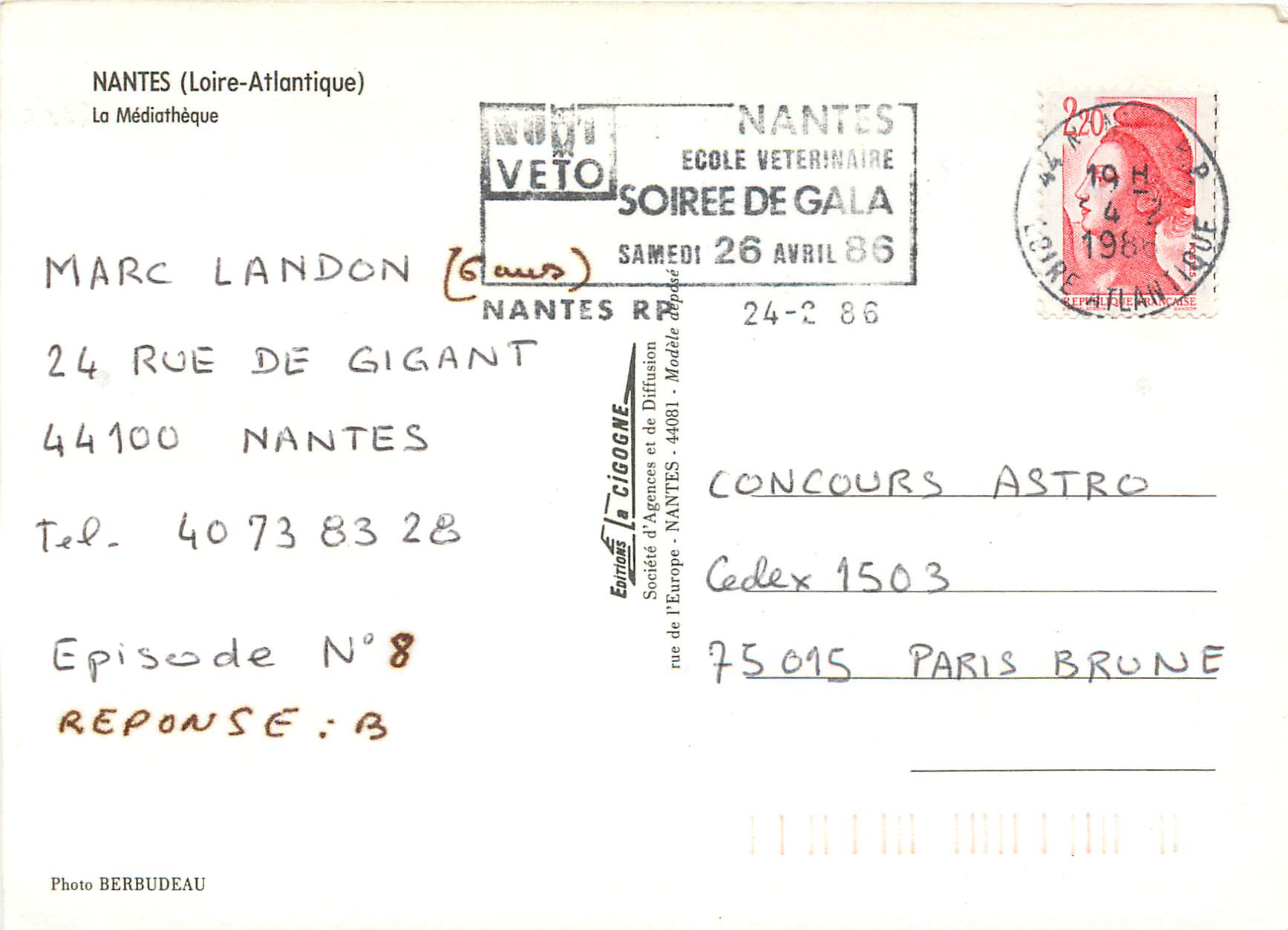 CPM Nantes (Loire-Atlantique) La Mediatheque — Verso