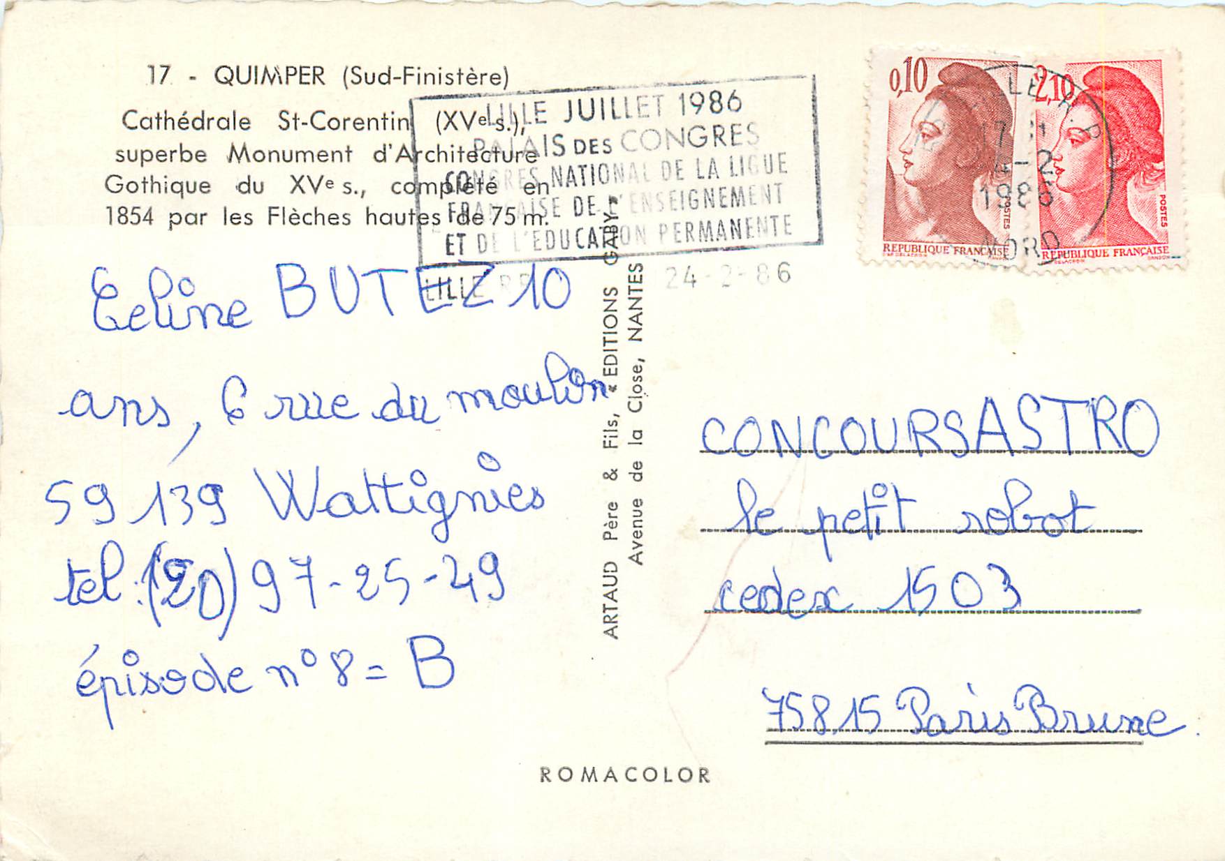 CPM Quimper (Sud-Finistere) Cathedrale St Corentin (XVe S) — Rückseite