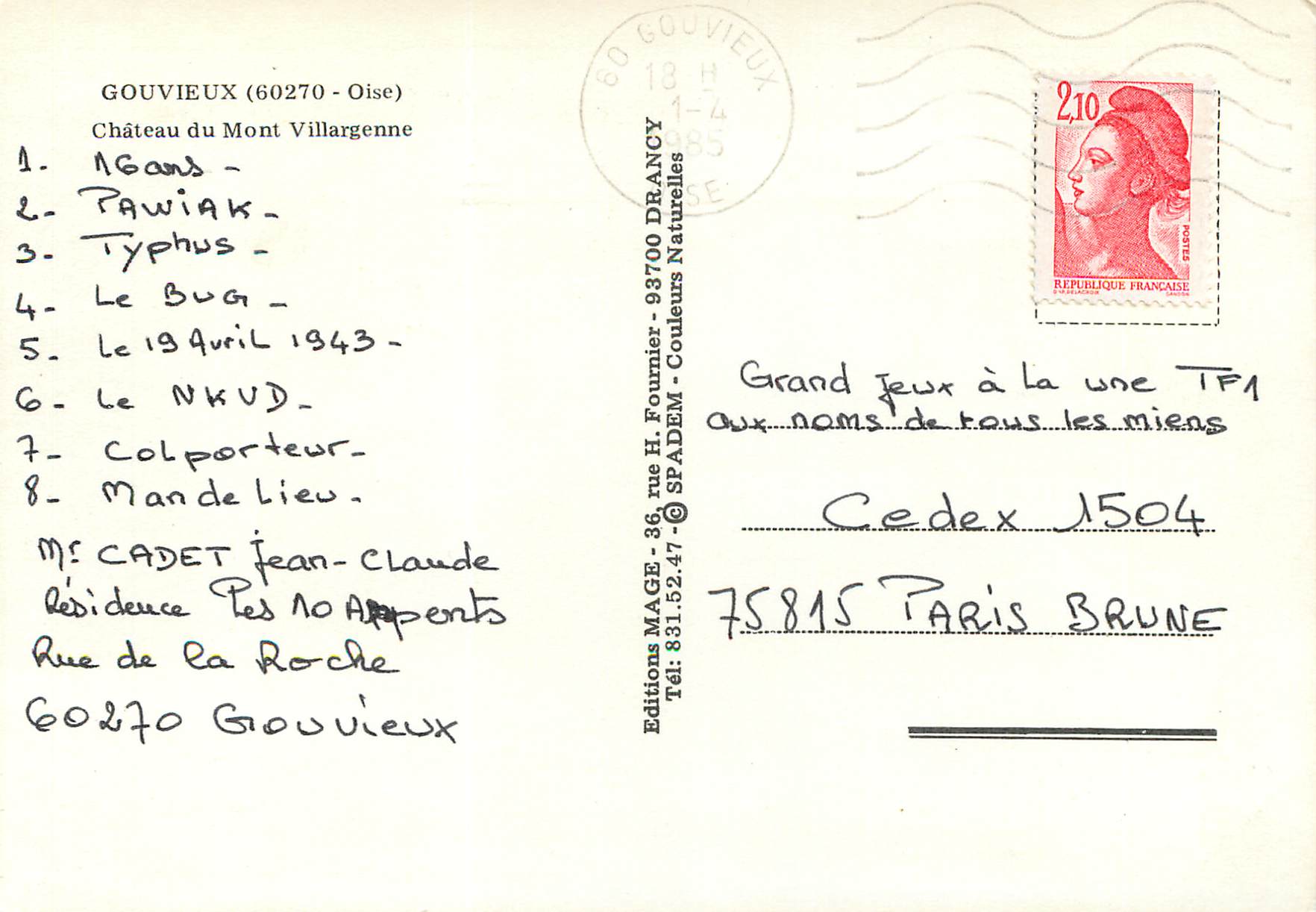 Château du Mont Villargenne — Gouvieux (60270) — Éditions H. Fournier — Rückseite
