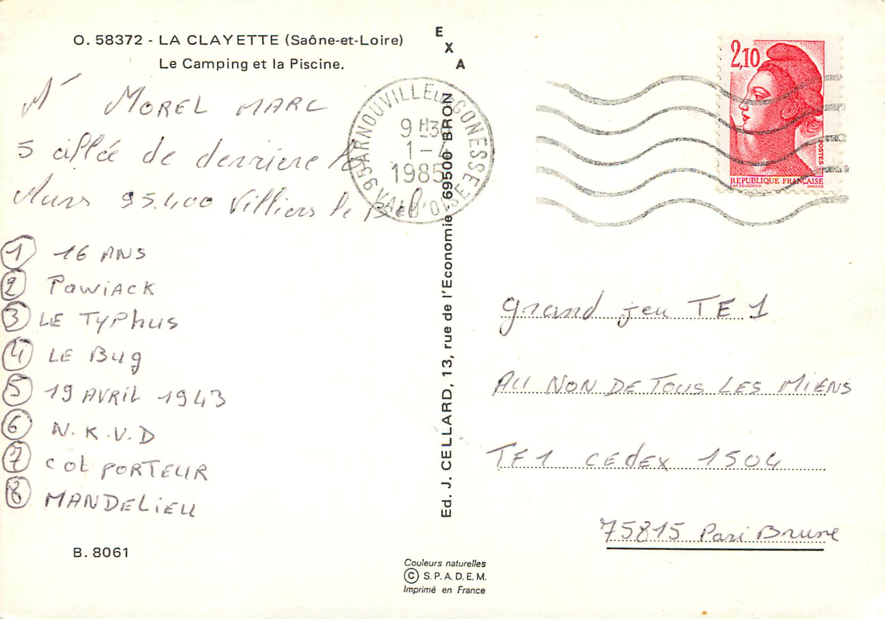 CPM La Clayette (Saone-et-Loire) Le Camping et la Piscine — Rückseite