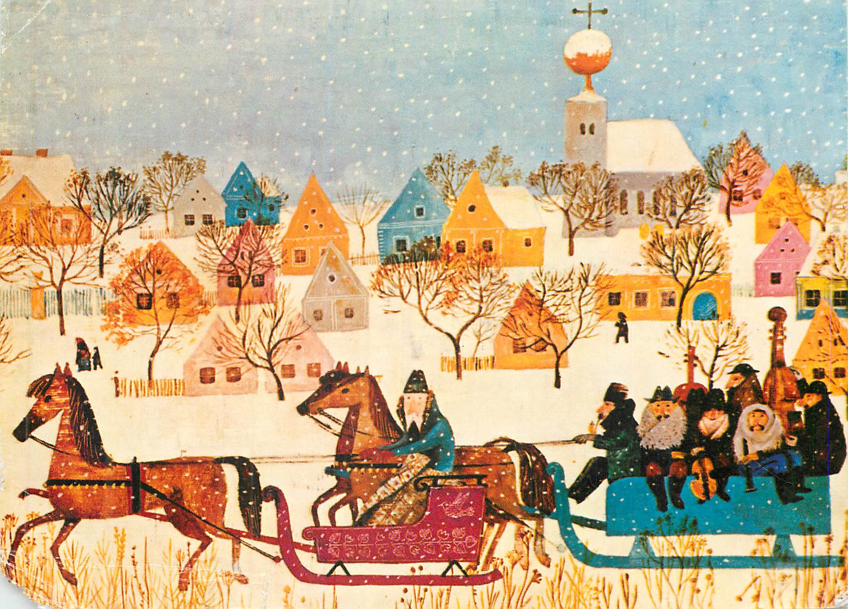 Sleigh Ride — Winter Village Scene — György Lehoczky (geb. 1901)