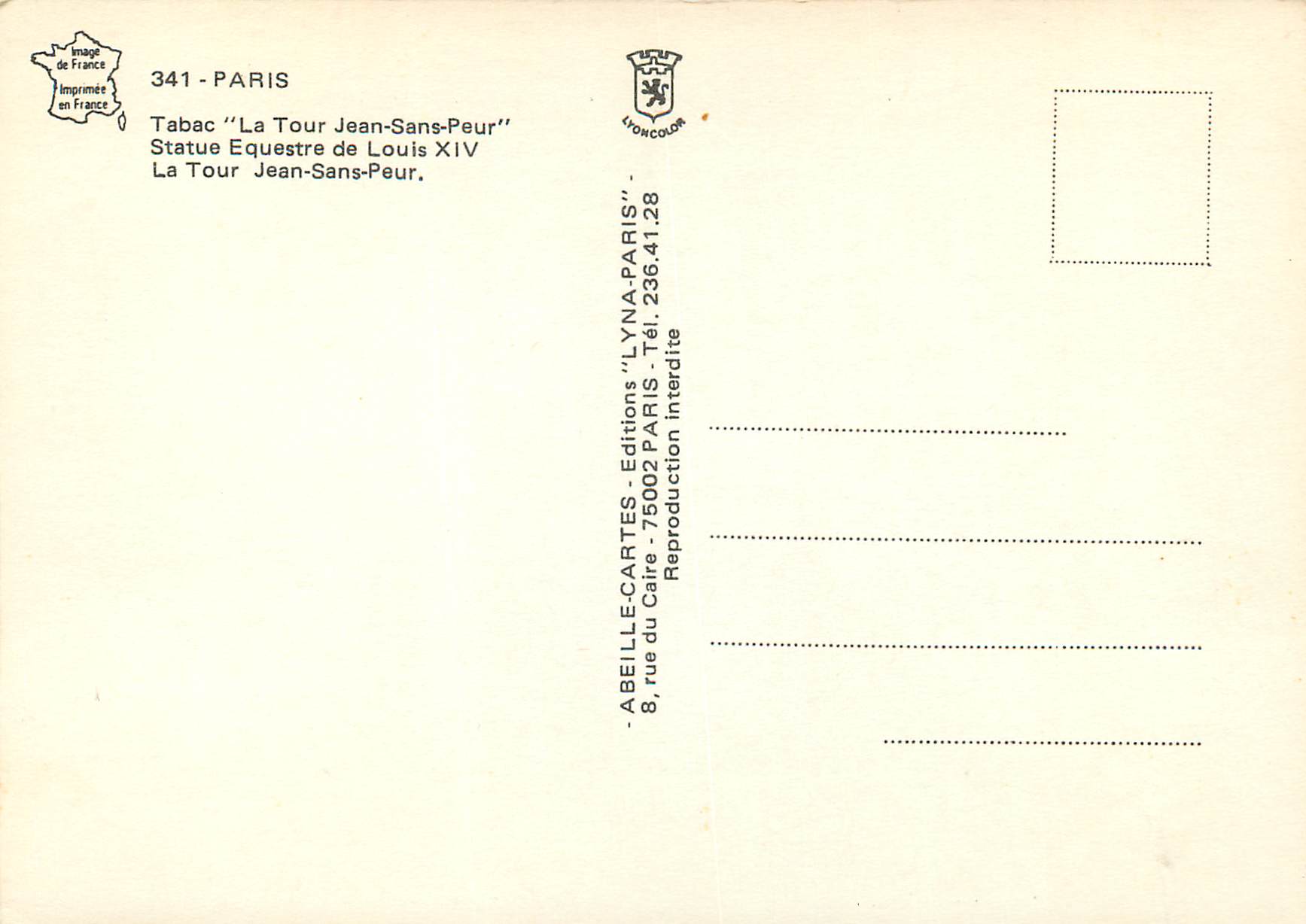 CPM Paris Quartier Etienne Marcel Snack Bar La Tour Jean Sans Peur — Verso