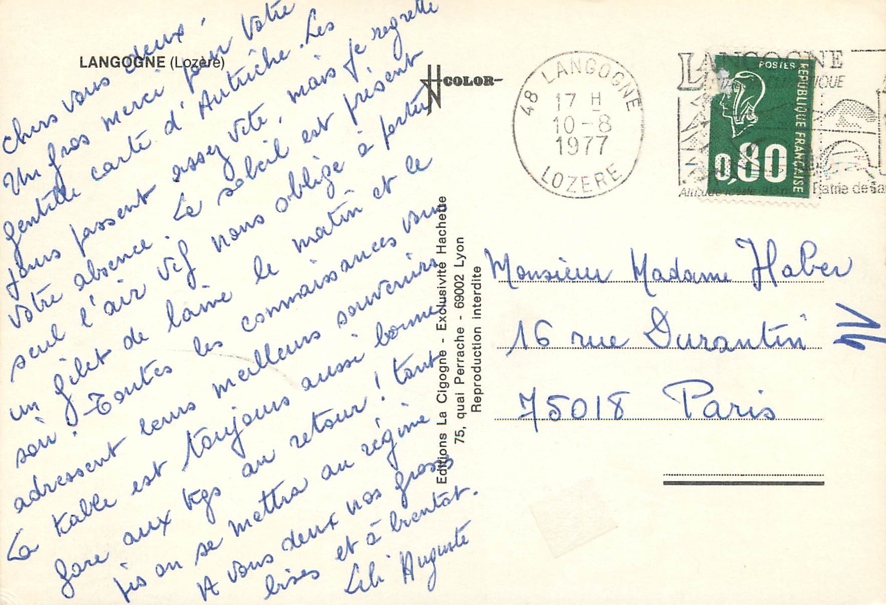 Langogne — vue de la place du marché et des rues — Éditions La Cigogne — Verso