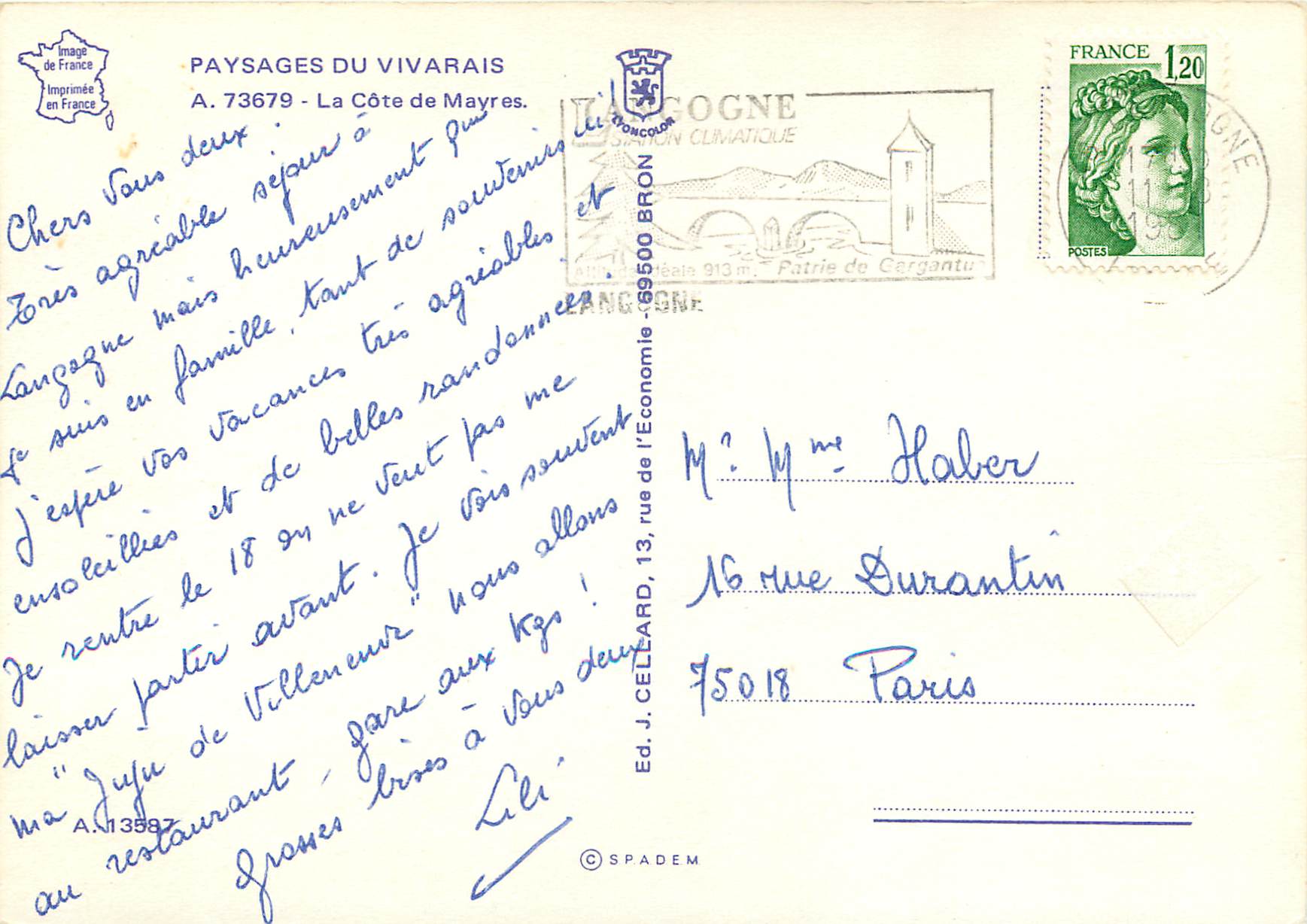 CPM Paysages du Vivarais Le COte de Mayres — Rückseite