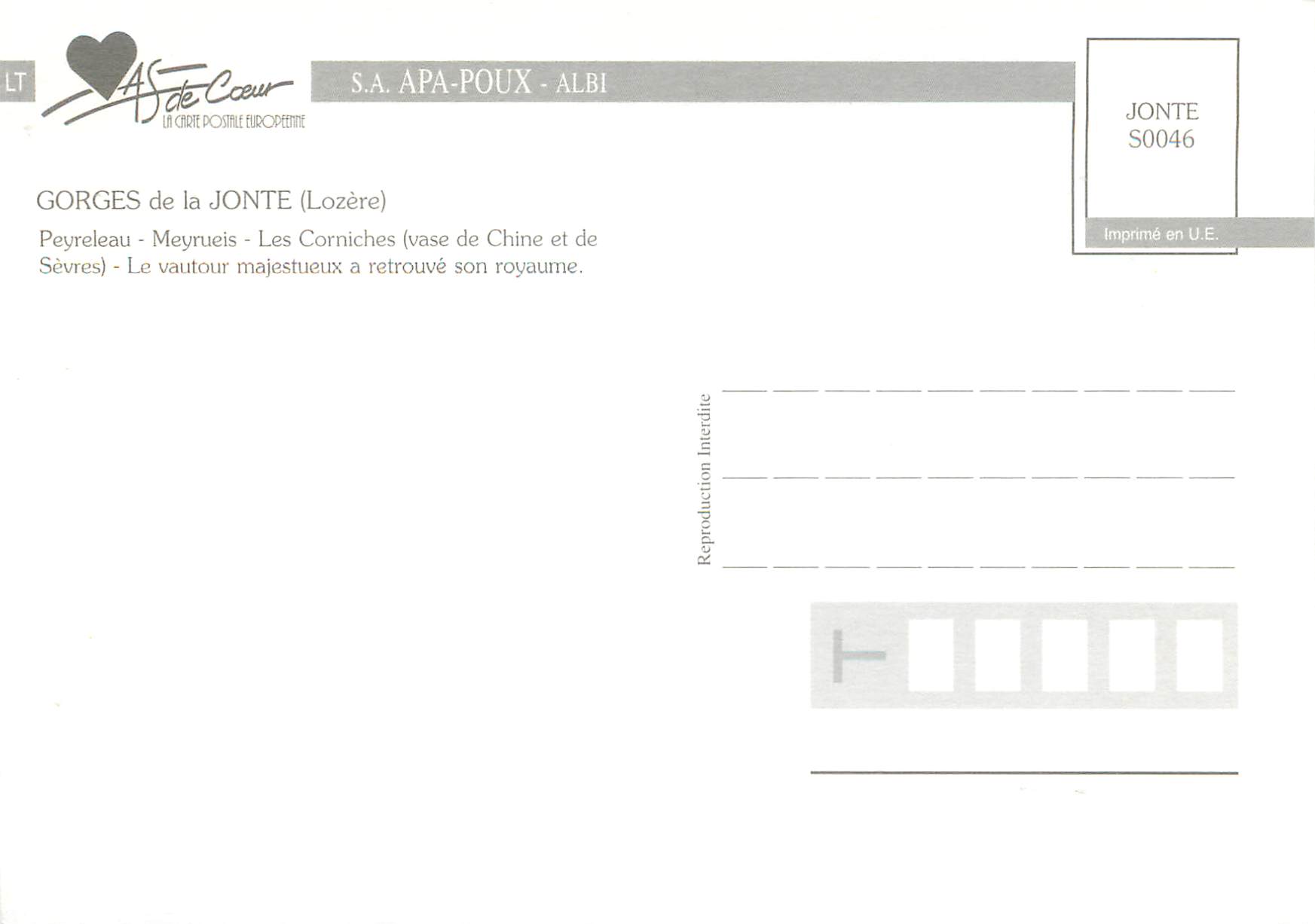 CPM Gorges de la Jonte (Lozere) Peyreleau — Verso