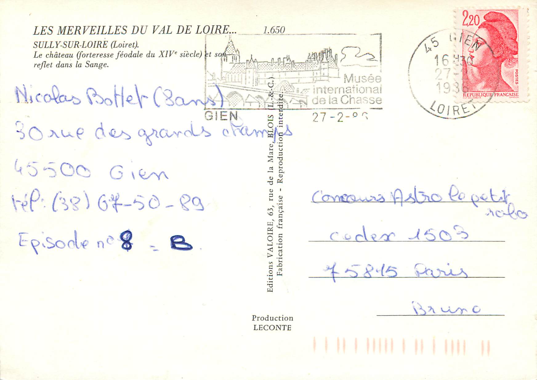 CPM Sully-Sur-Loire (Loiret) Le chateau — Rückseite